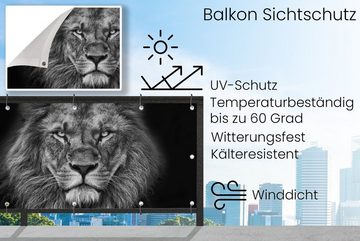 MuchoWow Balkonsichtschutz Tiere - Löwe - Schwarz - Weiß - Porträt (1-St) Balkonbanner, Sichtschutz für den Balkon, Robustes und wetterfest
