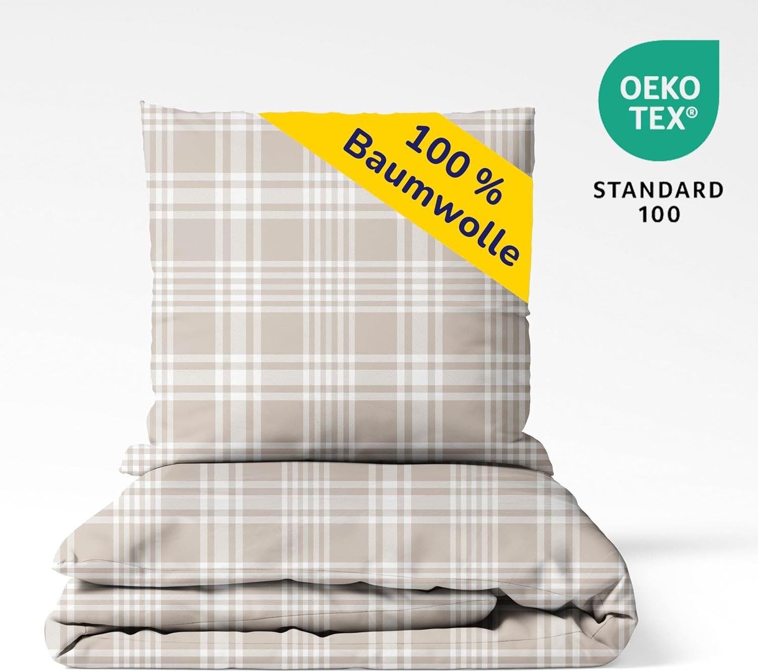 Träumschön Bettwäsche Premium Biber Bettwäsche 135x200 cm oder 155x220, Beige, Grau, Biber, 2 teilig, mit Reißverschluss, 100% Baumwolle, kuschelig warm im Winter