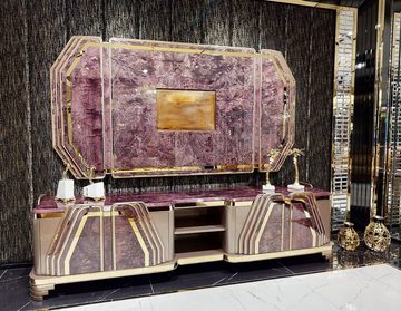 Casa Padrino TV-Schrank Luxus Art Deco TV Schrank Lila / Grau / Gold - Prunkvolles Wohnzimmer Sideboard mit TV Rückwand - Art Deco Wohnzimmer Möbel - Luxus Kollektion
