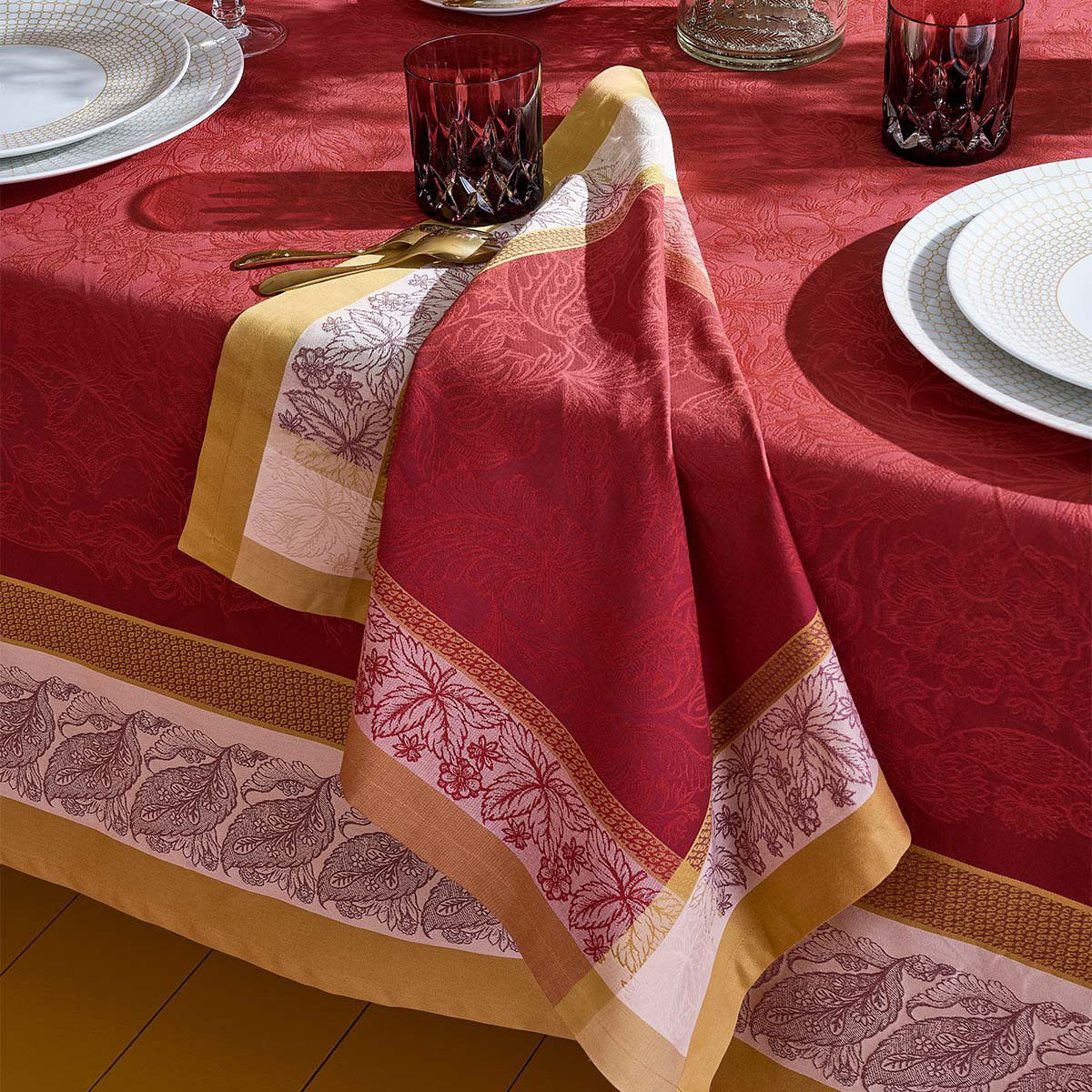 Garnier Thiebaut Stoffserviette Servietten (4x Set) Alexandria Rubis 54x54 cm, (4 St)