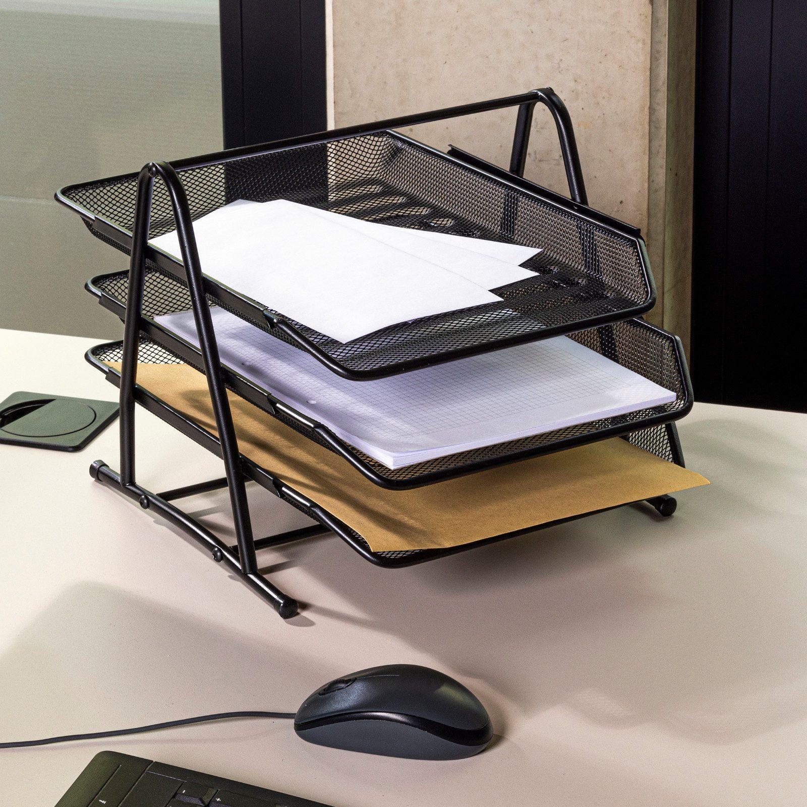 Haushalt International Büro-Set Schreibtischset Stiftehalter Briefablage Organizer 3tlg Schwarz Metall, (Set, 3-tlg., Packung), Stiftebox, Modern, Papieraufbewahrung, Schlicht