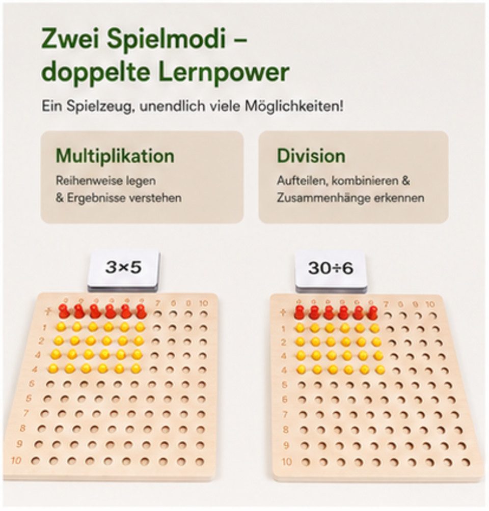 White Fox Studio Lernspielzeug 2-in-1 Holz-Rechenbrett – Multiplikation & Division ab 3 Jahren (Rechnen, 1-St., Division Multiplikation), 2-in-1 Funktion: Multi – Bild 5 von 5