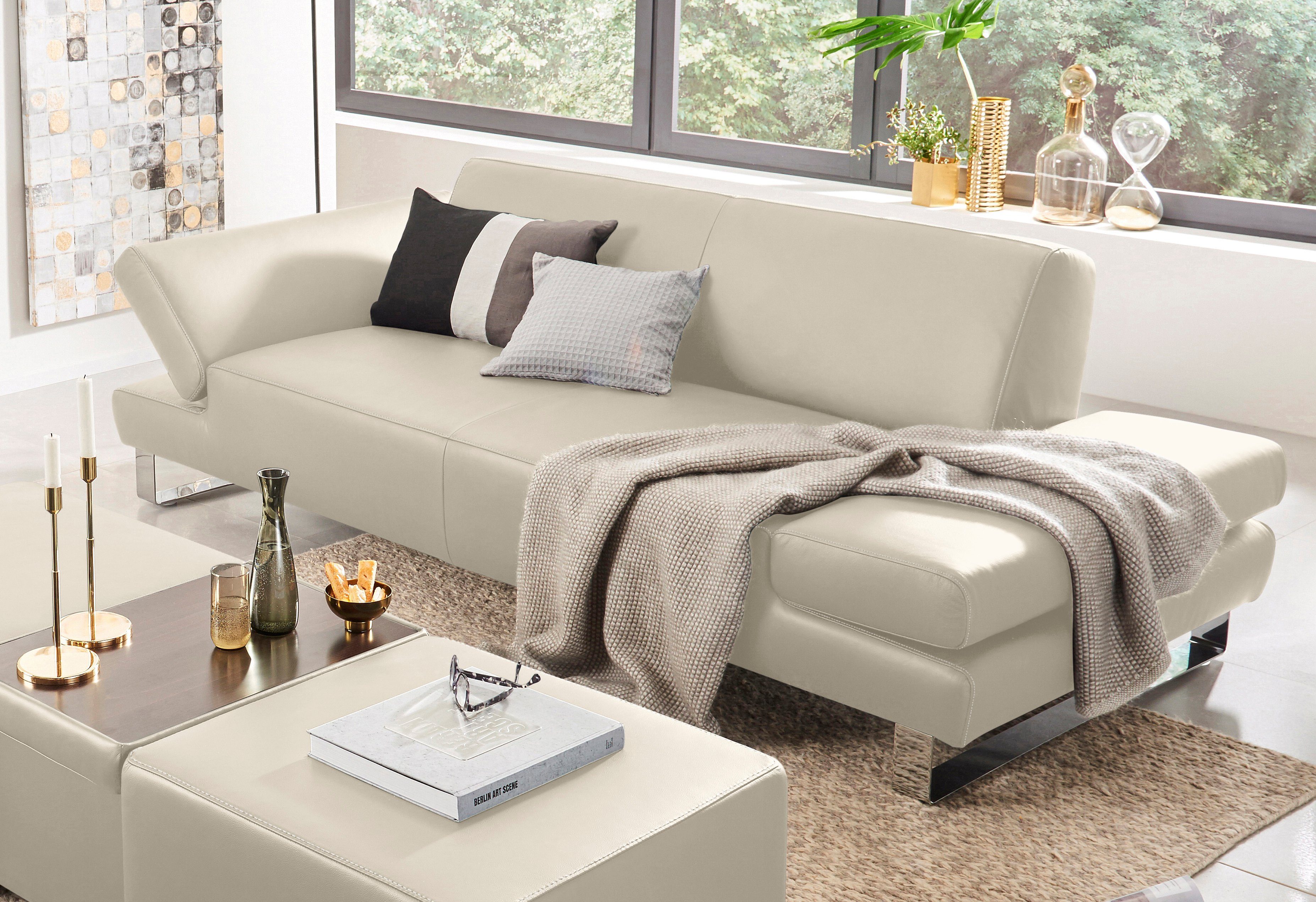 W.SCHILLIG 3-Sitzer taboo Designsofa mit hohem Sitzkomfort, mit Normaltiefe, inklusive Armlehnenverstellung, mit Kontrastnaht