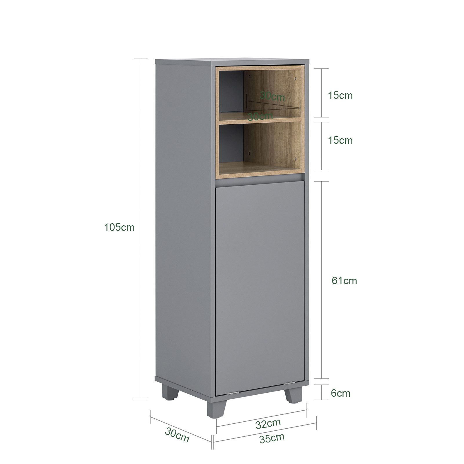 SoBuy Wäscheschrank BZR146, Badezimmerschrank Badkommode Badschrank Schrank freistehend Wäscheschrank mit 1 Wäschebox und 2 offenen Fächern, Badezimmer – Bild 4 von 5