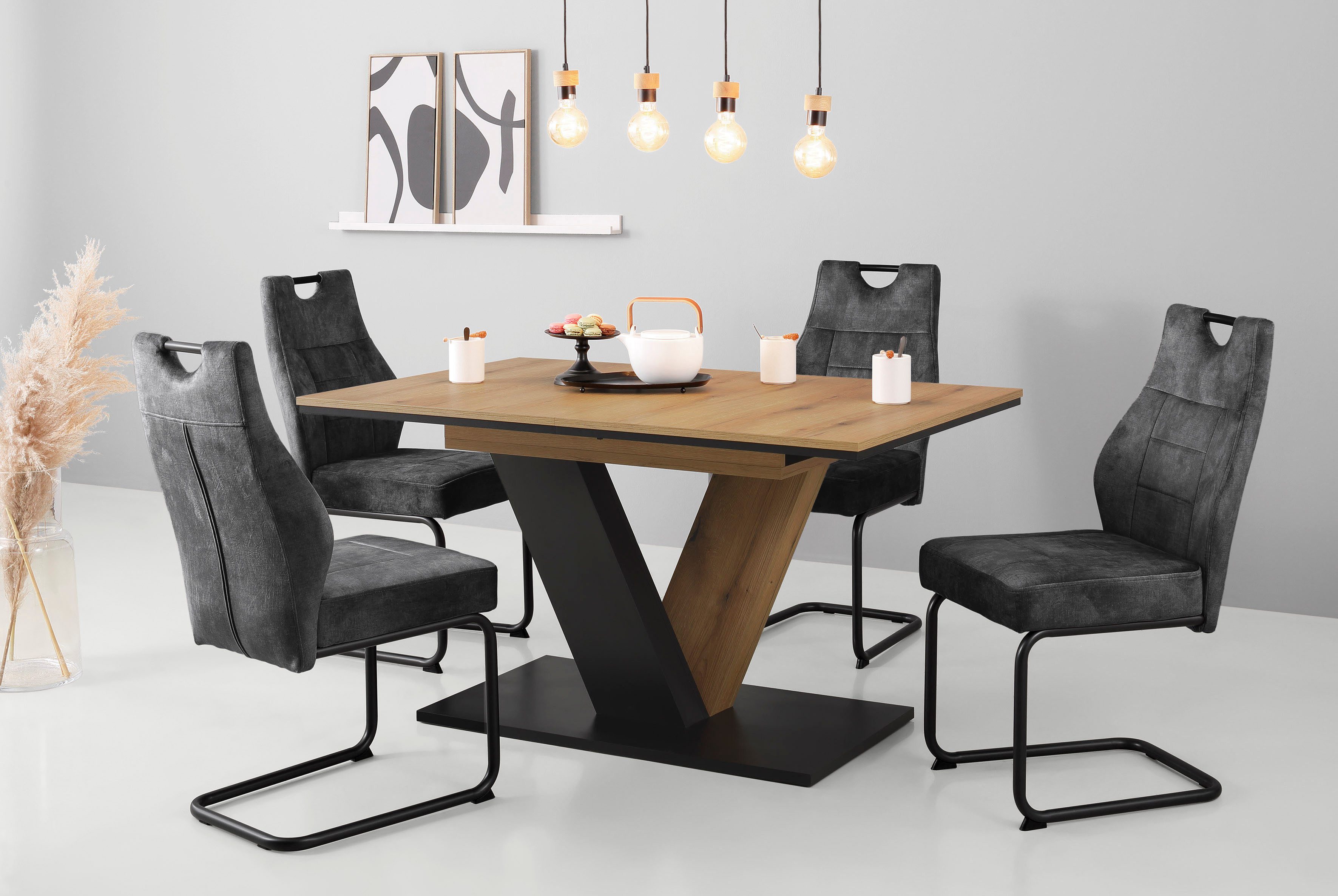 HELA Essgruppe EMS Tisch 140-180x90 cm ausziehbar, Esstisch inkl. 4 Stühle, günstig online kaufen