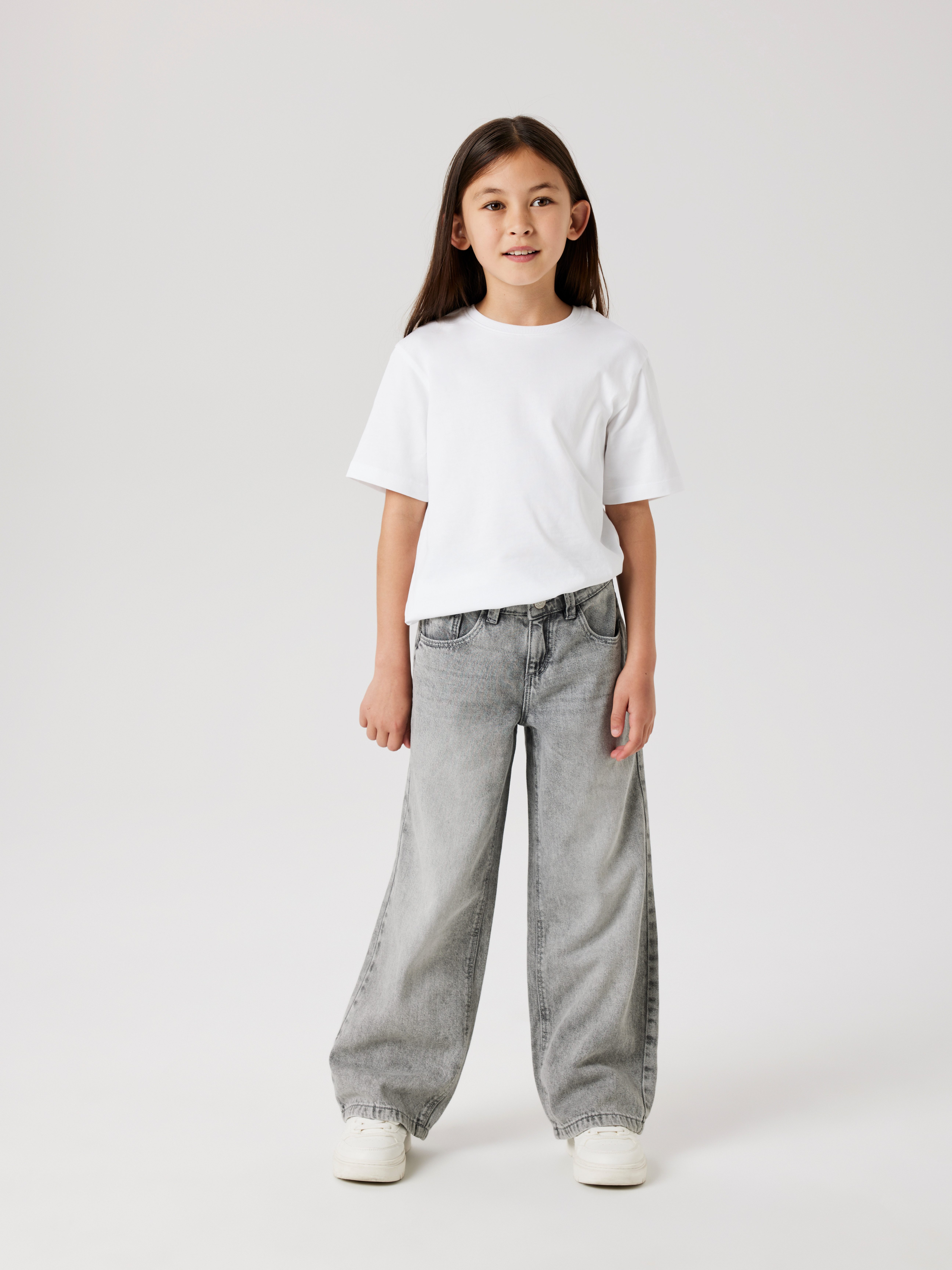 Name It Weite Jeans NKFROSE für Mädchen mit weitem Bein und klassischem Sitz normal, Denim, Abriebeffekte, Reißverschluss