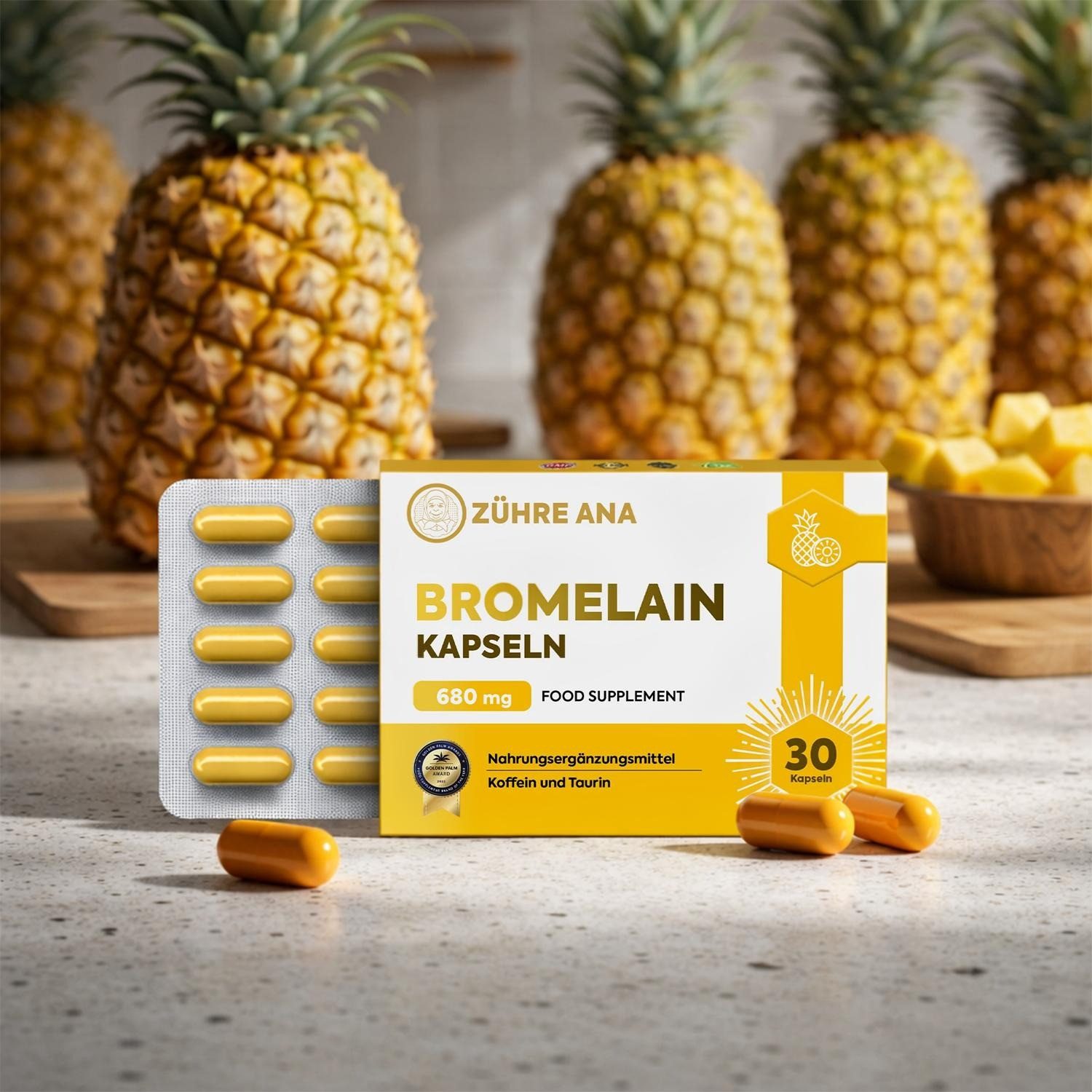 Zühre Ana® Bromelain Kapseln – 680 mg Natürliches Enzym aus Ananas Kapseln, 30 St., 30 g
