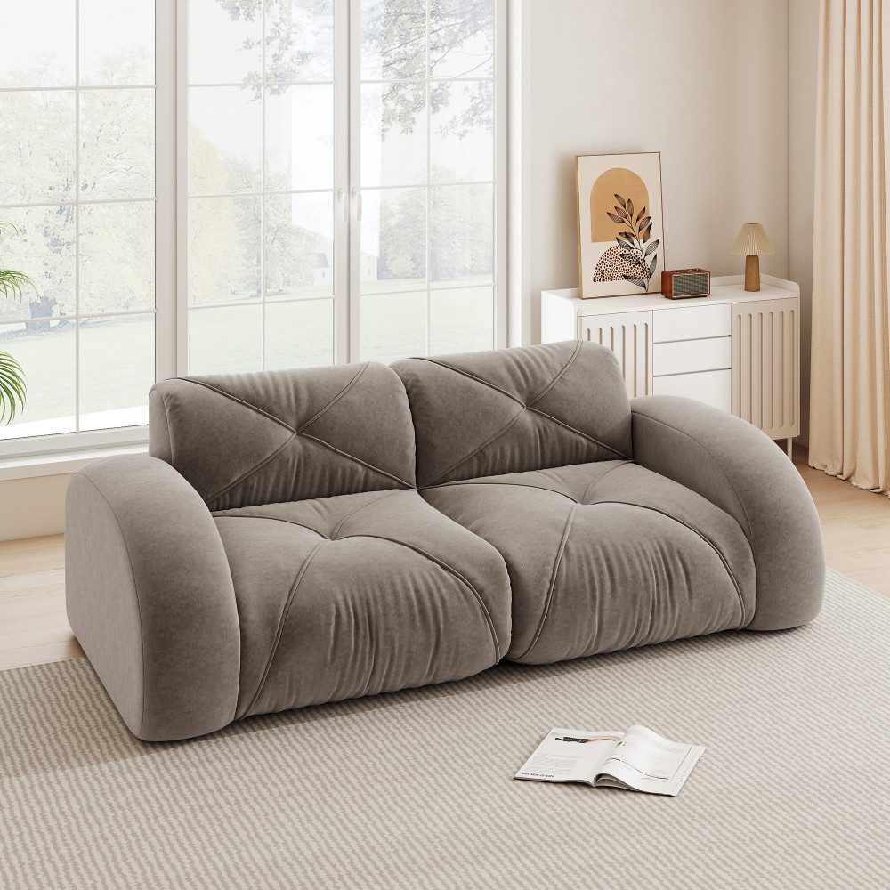 BBG Sofa Modulsofa 2-Sitzer, rahmenloses Sofa Wohnzimmer, Lounge Sofa groß, rutschfest, ohne Montage, Chenille Couch modern & bequem, 32D Kaltschaum
