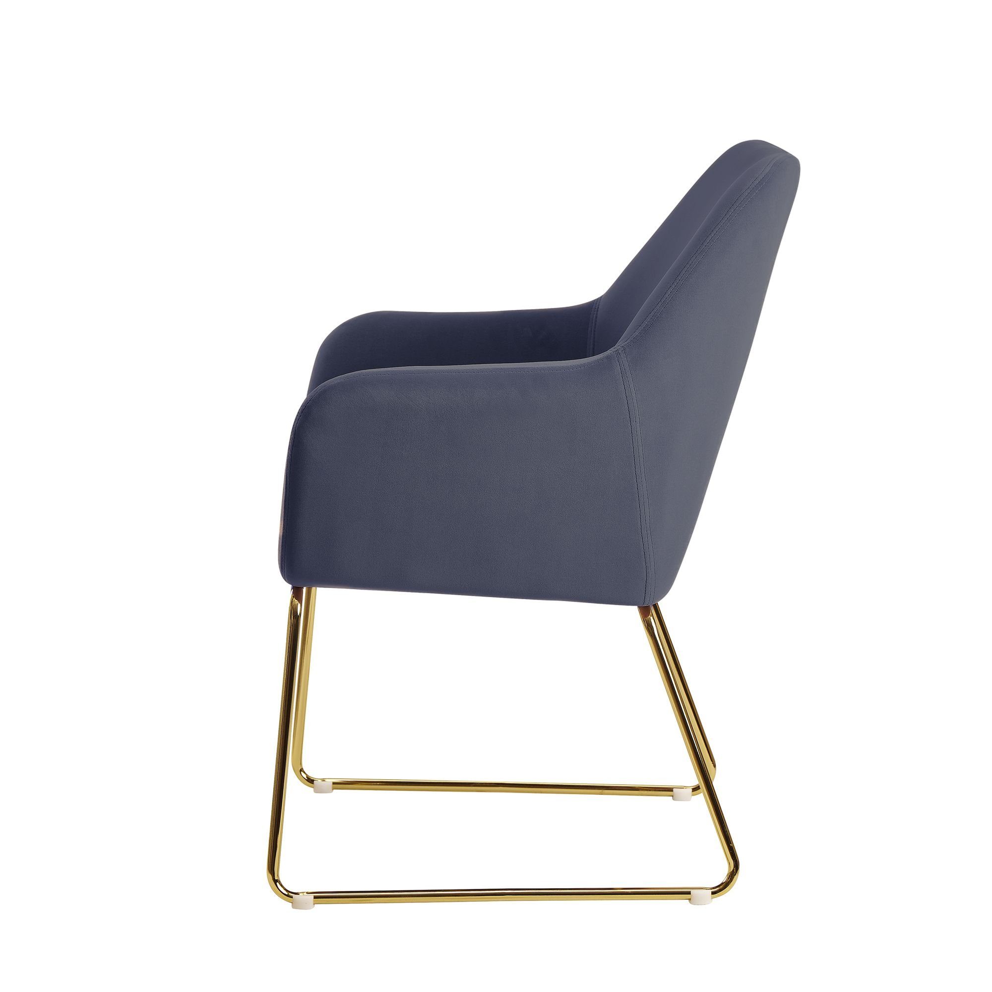 Samt Beinen Metall, Stuhl Stoff | Modern), Esszimmerstuhl Esszimmer FB58674 FINEBUY goldenen mit Blau Samt Küchenstuhl (Blaugrau Polsterstuhl Blau / Metall /