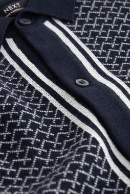 Next Polokragenpullover Langärmeliges Strick-Polohemd mit Geo-Muster (1-tlg)