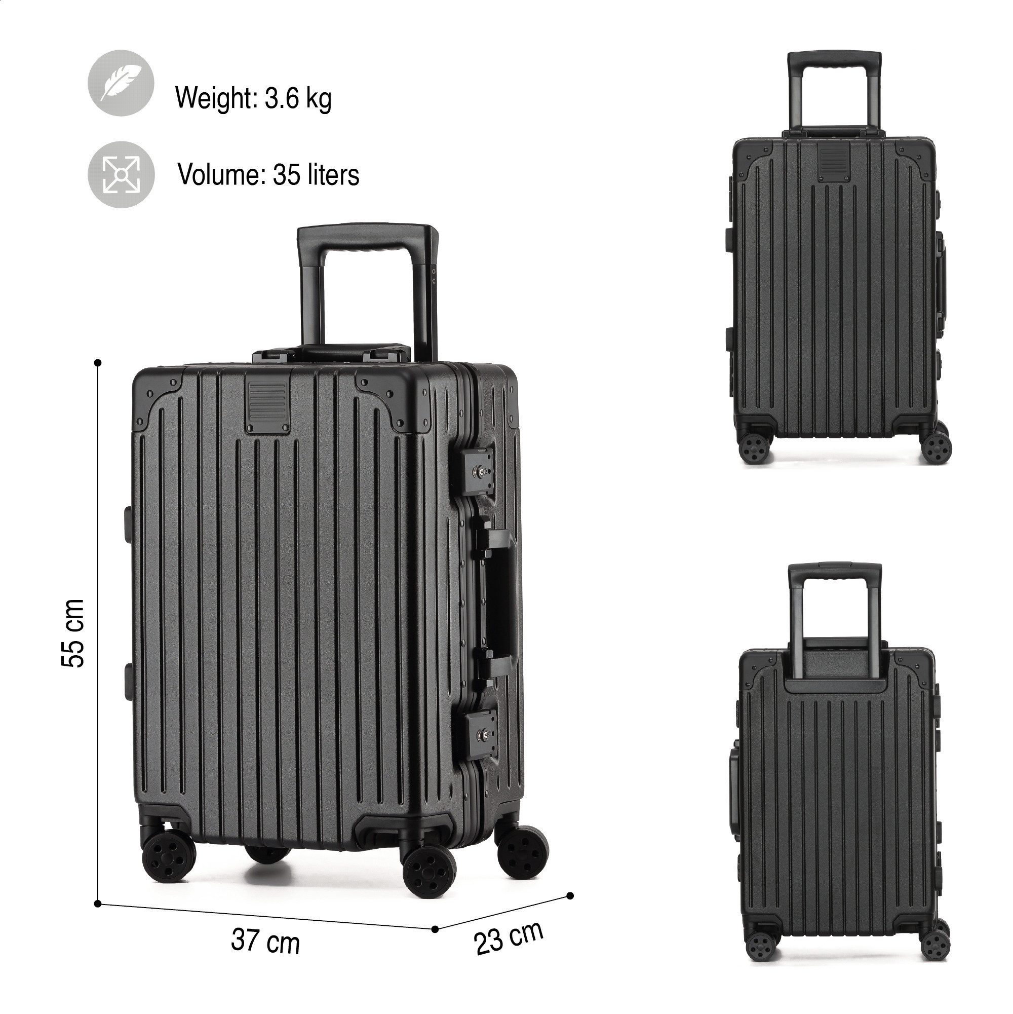KOFA Handgepäckkoffer ZURICH, 55cm Alu-Rahmen & Polycarbonat-Hartschale, 4 Rollen, TSA Schloss – Bild 3 von 5