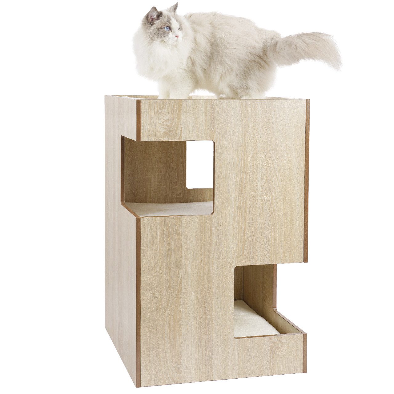 Canadian Cat Company Tierhaus Cat Castle Katzenturm, Katzenhöhle, Katzenbett aus Holz, beige - 50 x 50 x 80 cm