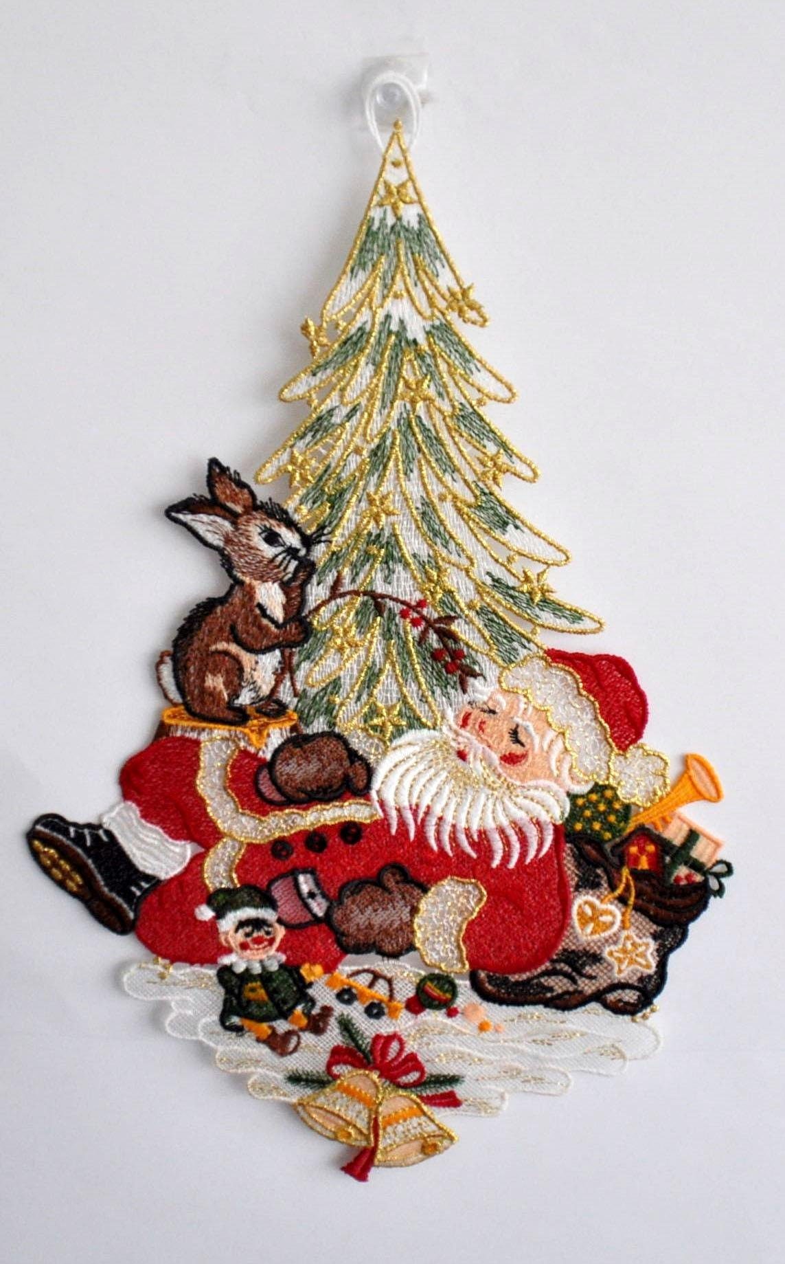 Stickereien Plauen Fensterbild Weihnachtsmann