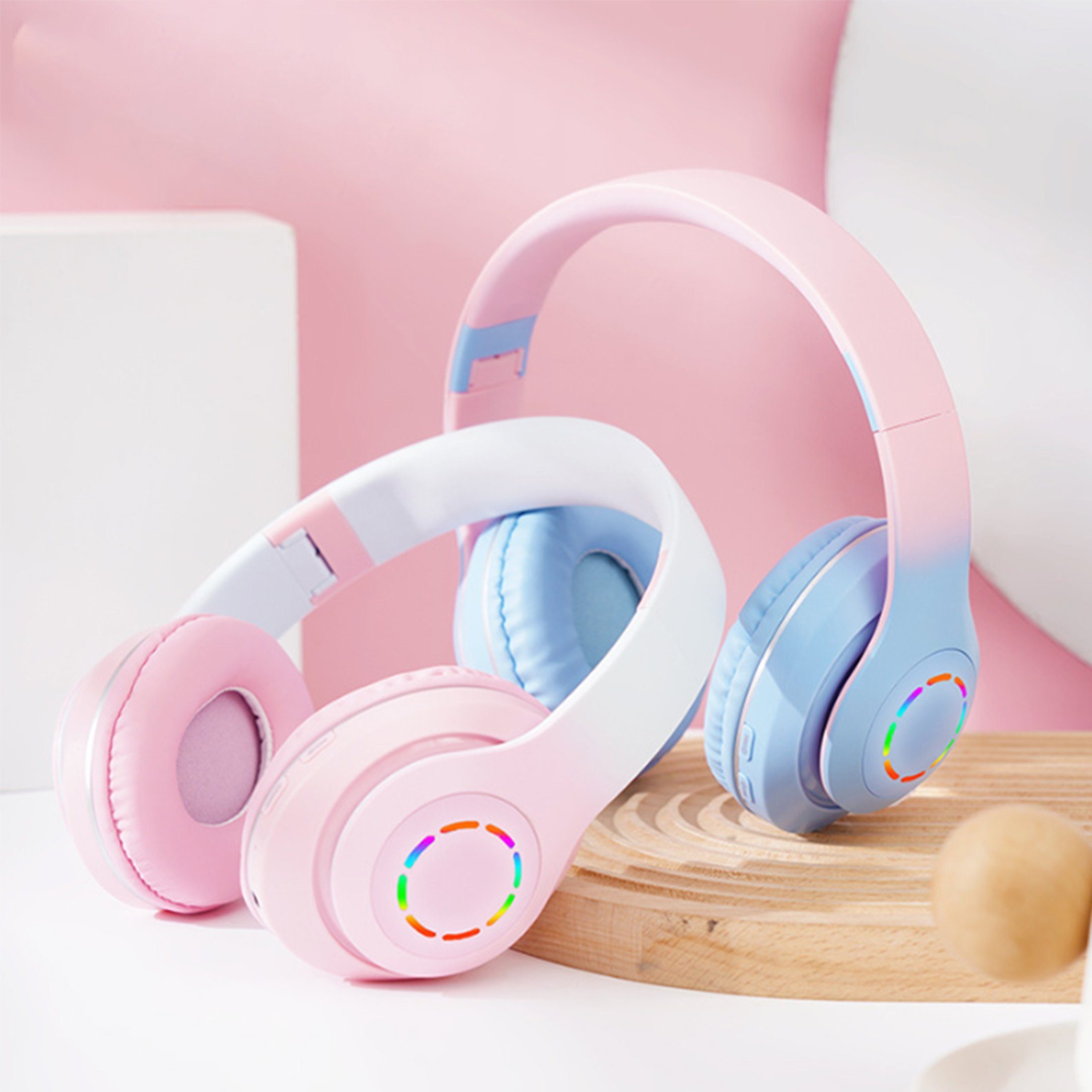 Diida Kopfhörer,Bluetooth-Kopfhörer,Over Ear Kabelloses Funk-Kopfhörer Farbverlauf Headset Rosa