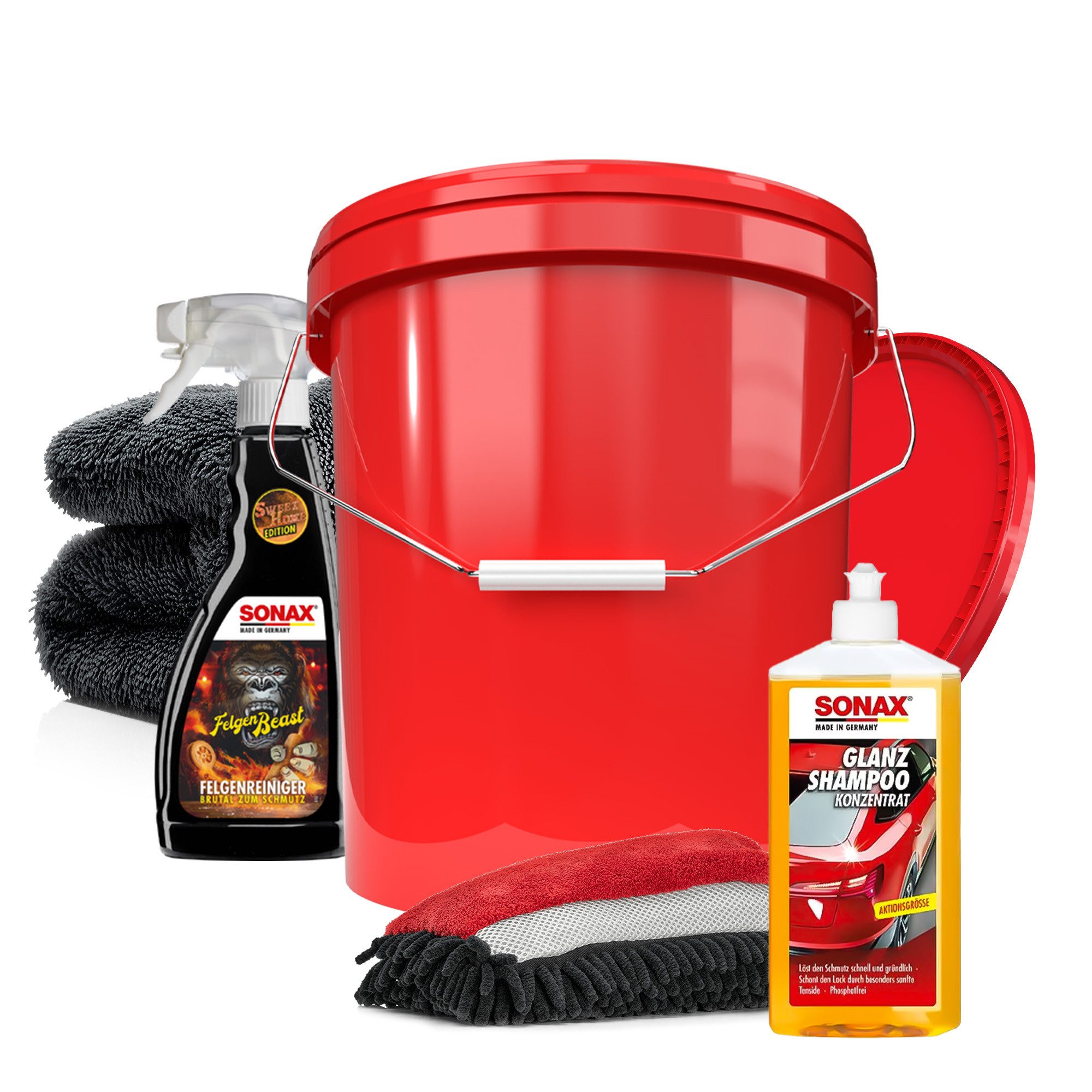 detailmate Sonax GlanzShampoo Waschset #2 mit Wascheimer ca 16L rot 500ml Auto-Reinigungsmittel (Premium, [- Sonax Waschset mit Wascheimer 16 Liter)