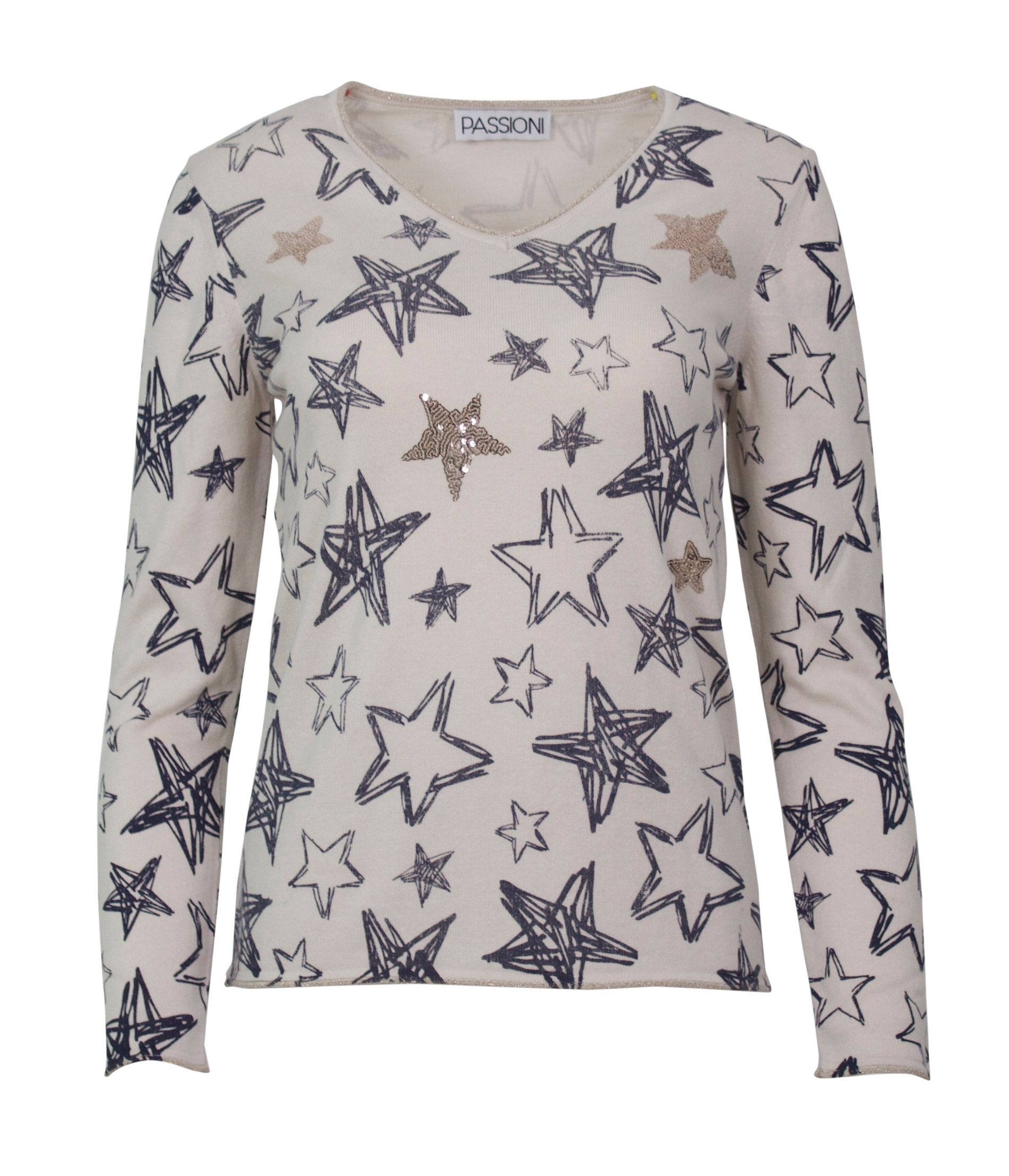 Damen Pullover Passioni Strickpullover Pullover mit Sternenprint casual bedruckt