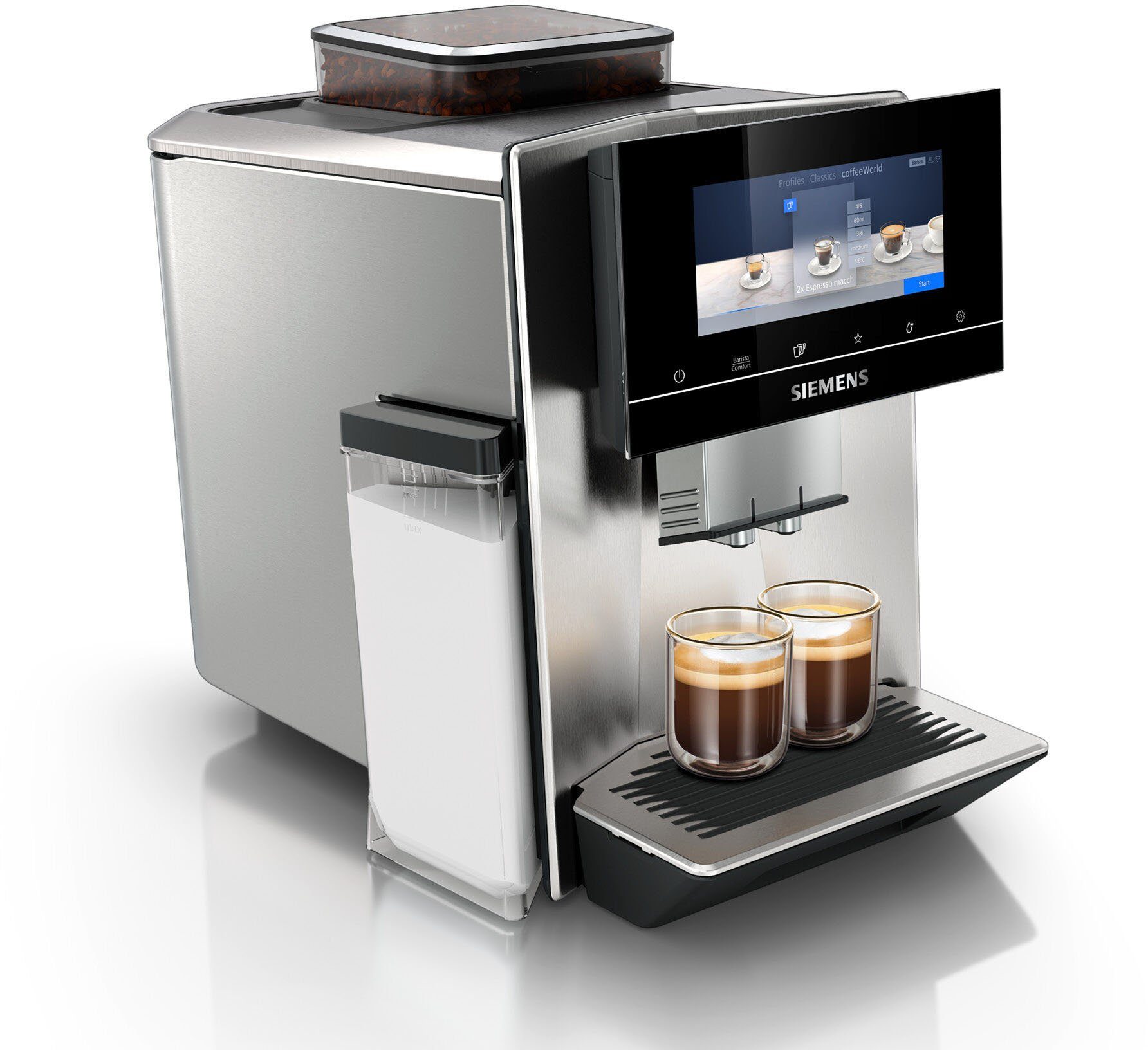 SIEMENS Kaffeevollautomat EQ900 TQ903D43, intuitives 6,8" TFT-Display, Geräuschreduzierung, App-Steuerung, Barista-Modus, AromaSelect, 3 Profile, edelstahl