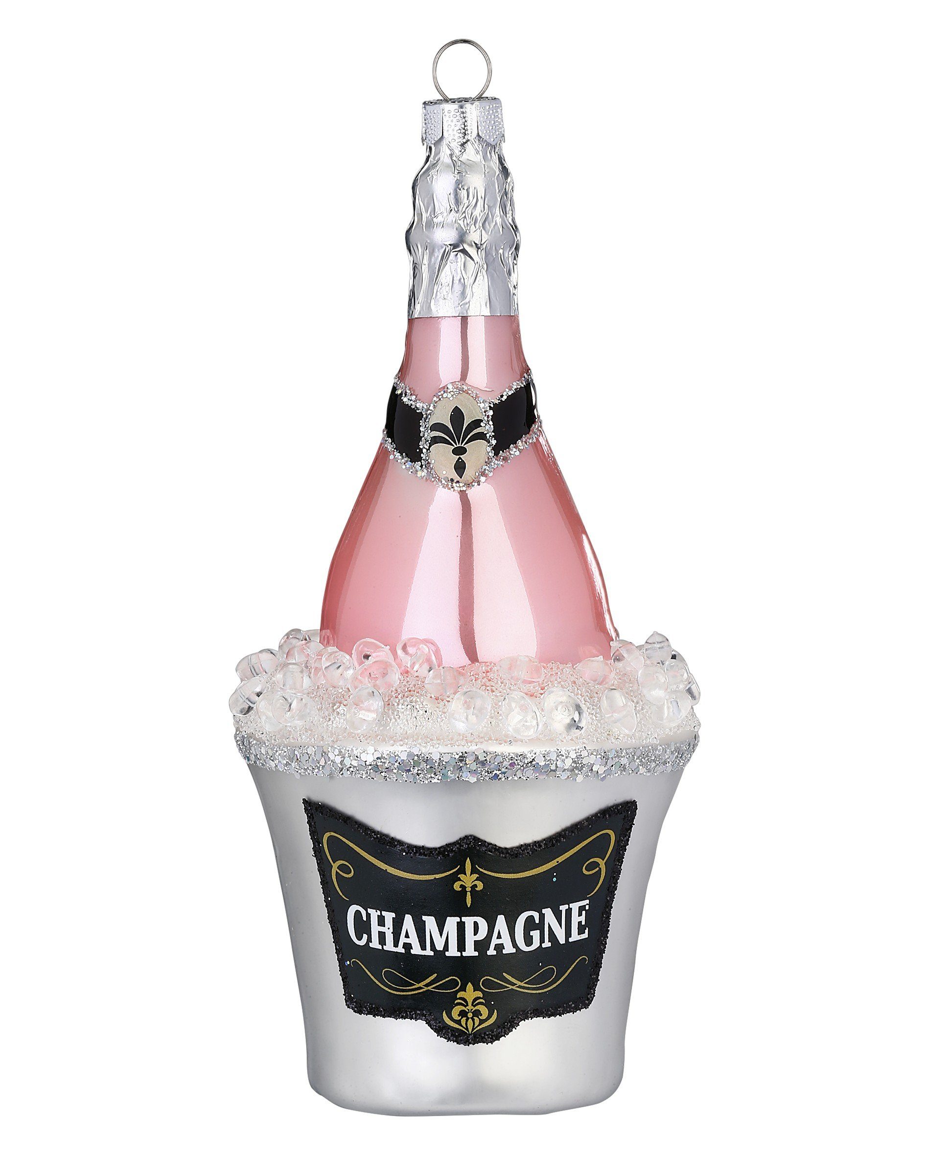 Christbaumschmuck, Christbaumschmuck Kühler weiß Inge Glas MAGIC im 14cm Champagnerflasche rosa by /