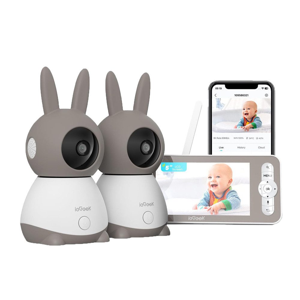 Video-Babyphone 2K/3MP 5 Zoll WLAN Video babyfone PTZ 355° IR-Nachtsicht