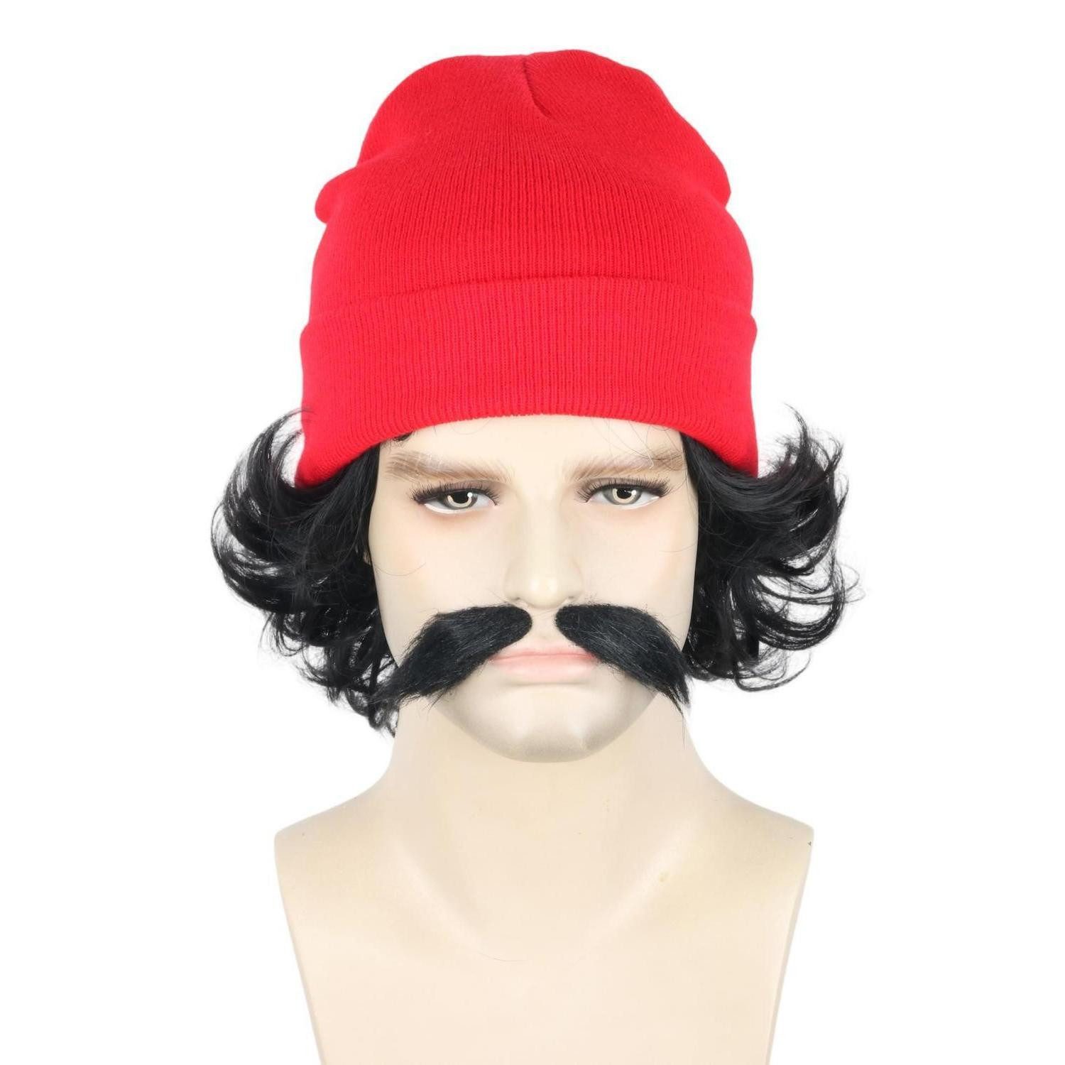 Kostüm-Perücke Perücke Herren Schnurrbart Beanie Halloween Kostüm Schwarz 2#