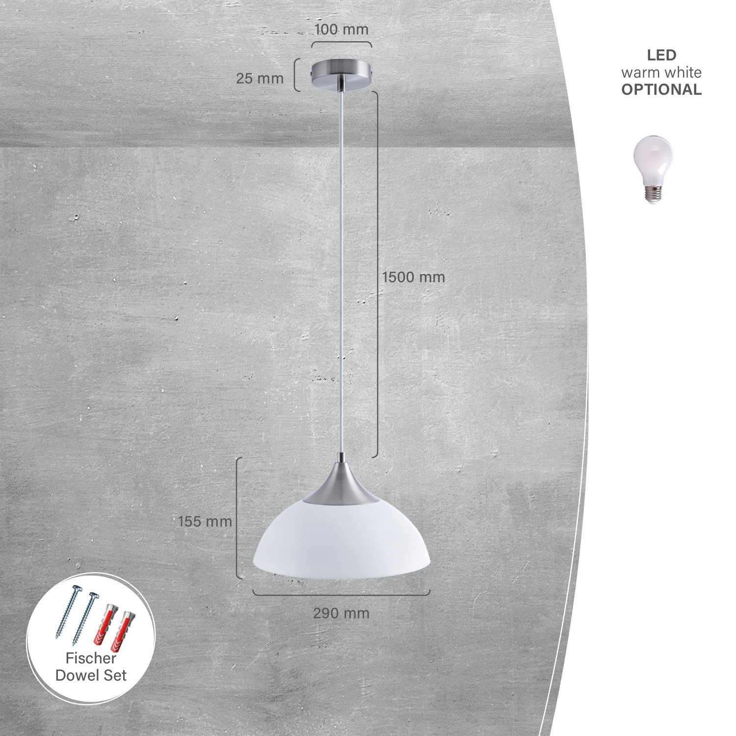 Pendelleuchte Home Paco JIN, Esszimmer Leuchtmittel, 1,5m Hängelampe Textilkabel Esstischlampe ohne Kürzbar E27
