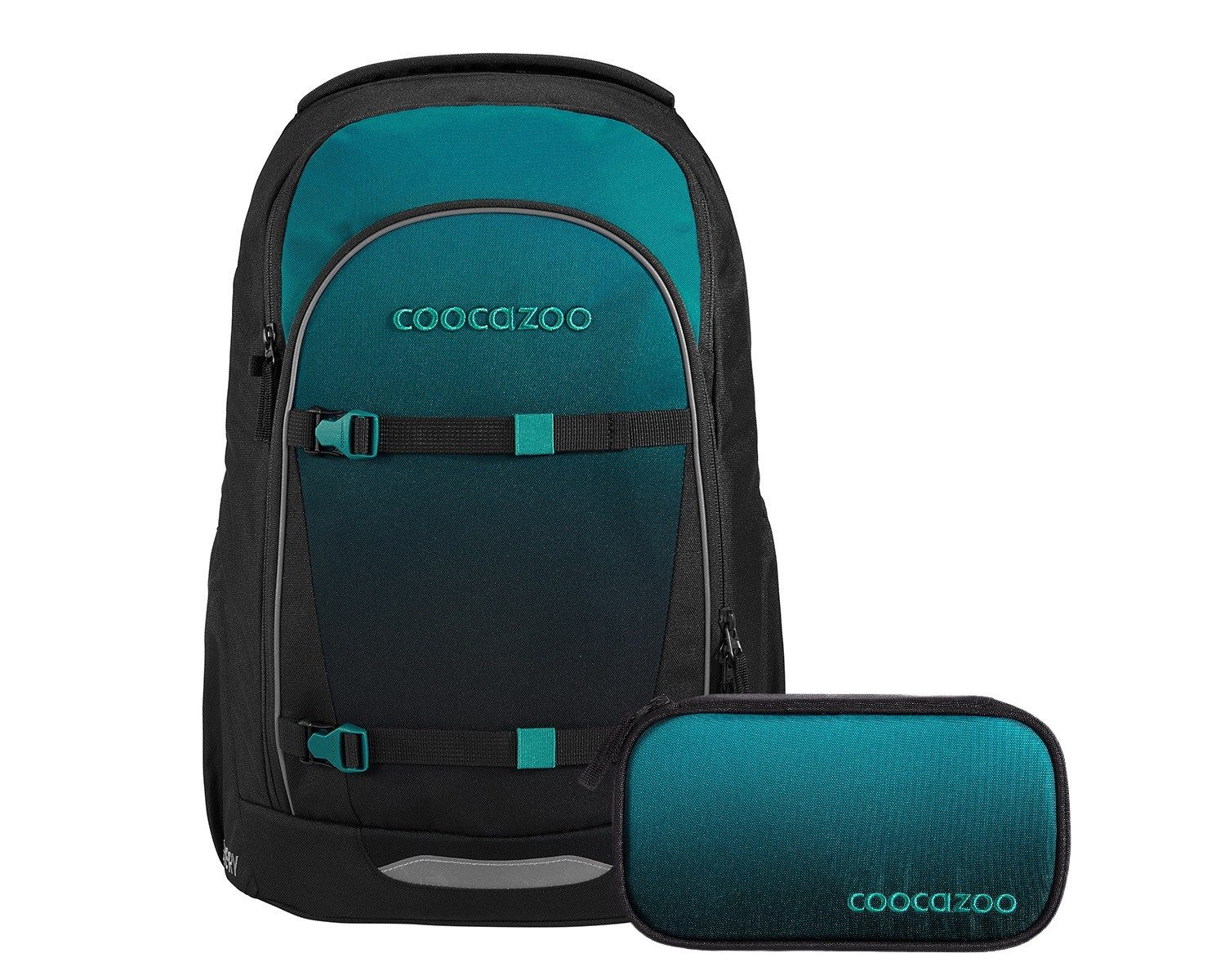 coocazoo Schulranzen Schulrucksack-Set EVERY Teal Shadows 2-teilig (2-teilig), ergonomisch, rückenschonend, Leichtgewicht