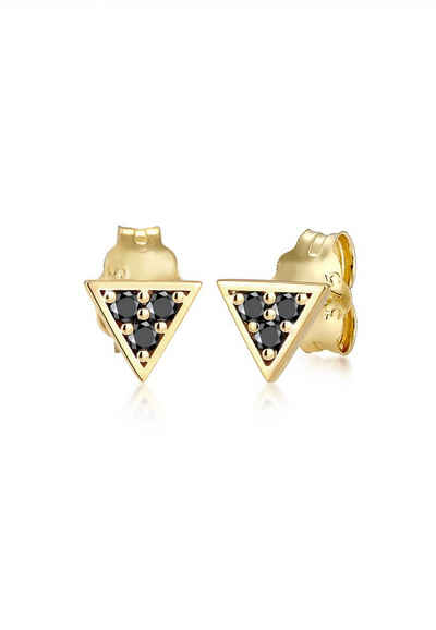 Elli DIAMONDS Paar Ohrstecker Dreieck Geo Black Diamant (0.09 ct) 375er Gelbgold