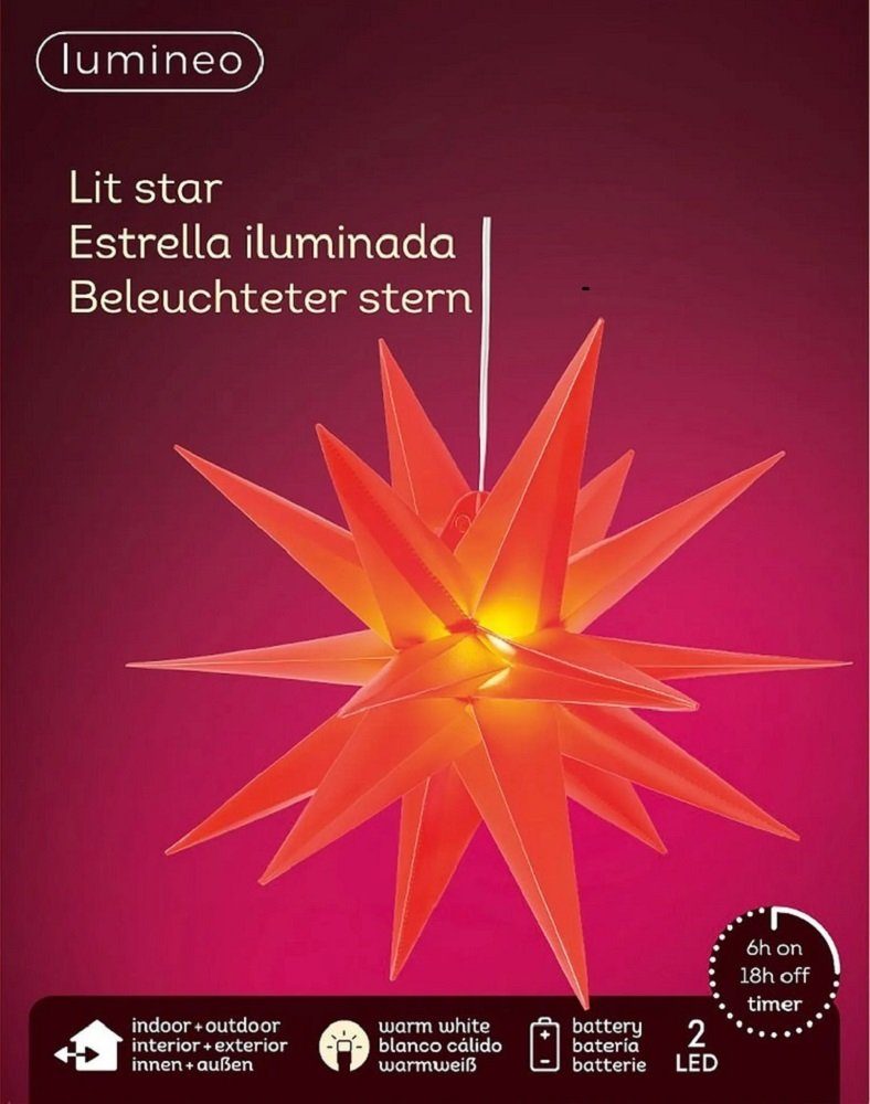 Kaemingk LED Dekolicht LED 3D Stern rot Batterie Timer Adventsstern Weih
