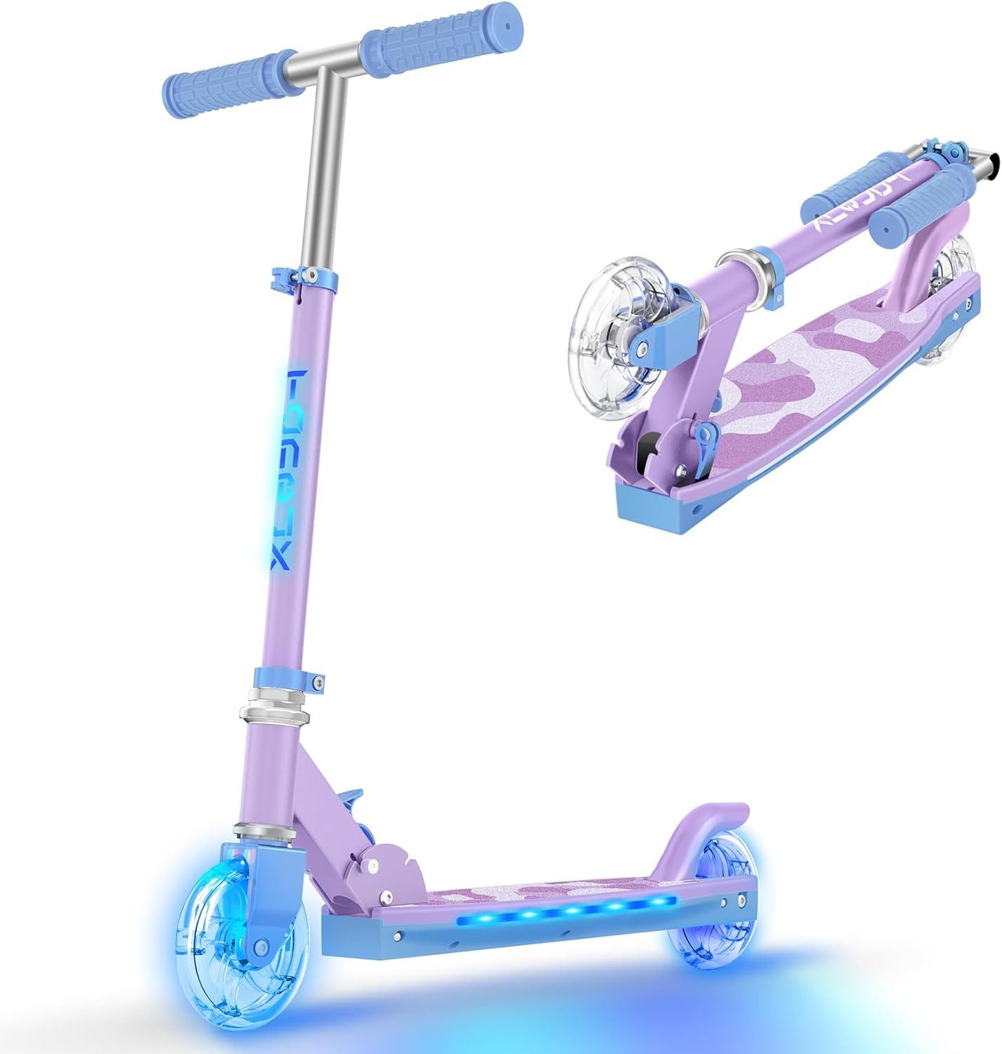 TONBUX Scooter Kinderroller mit coolen beleuchteten Stangen, Rädern und Pedal