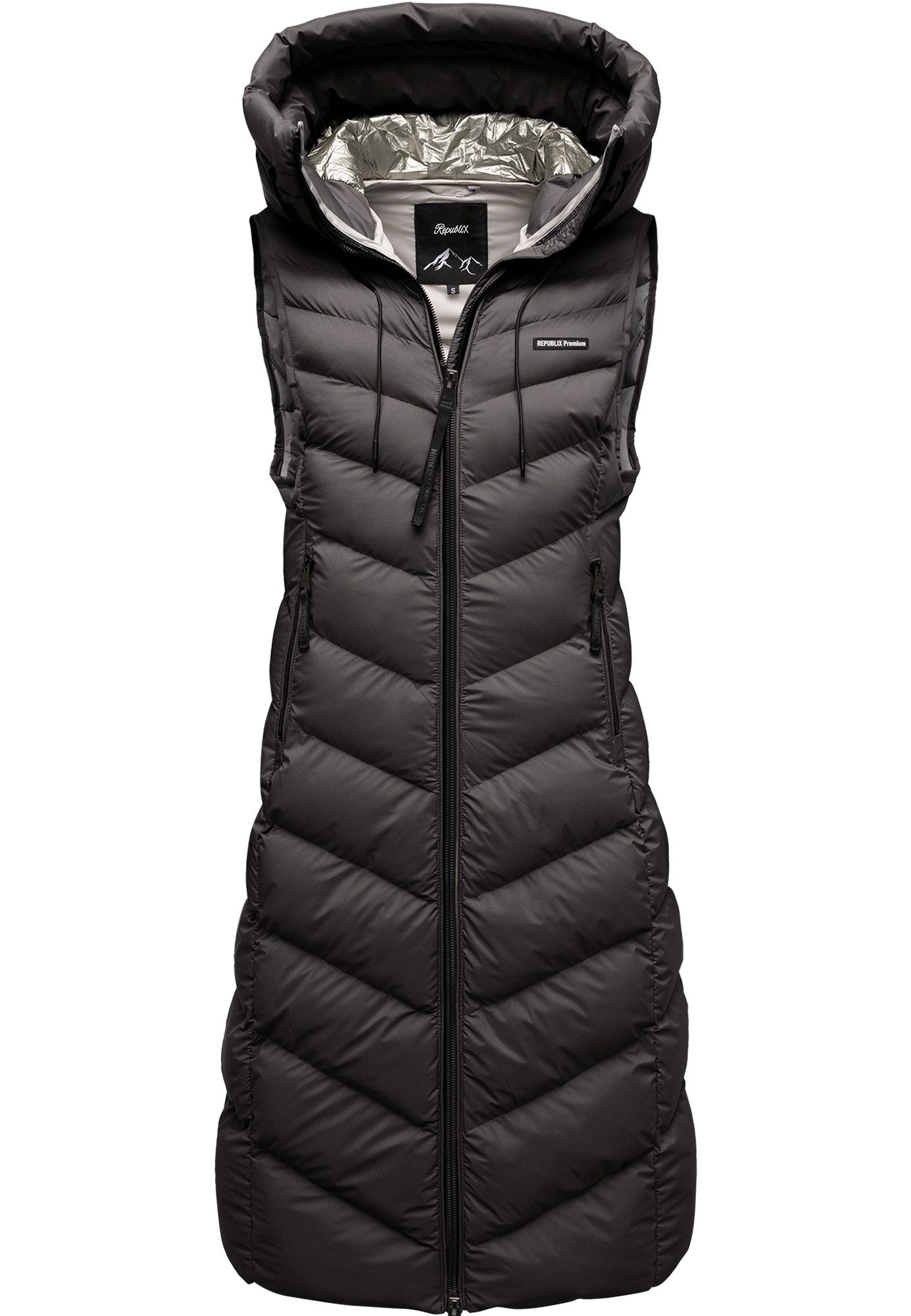 REPUBLIX Steppweste ELLA warme Damen Outdoor-Weste Jacke lang mit Kapuze