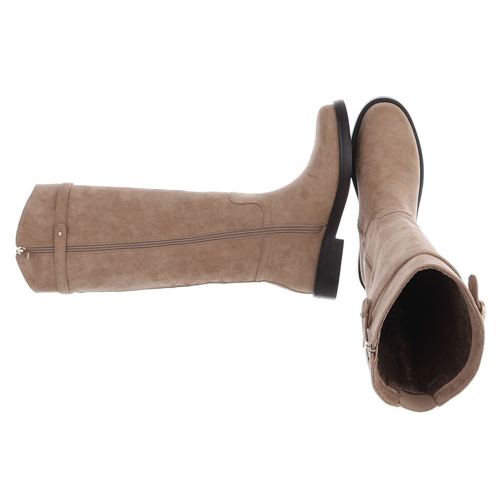 Ital-Design Damen Hoher Stiefel mit Schnalle und Blocksohle Stiefel (92268974) Blockabsatz Flache Stiefel in Hellbraun