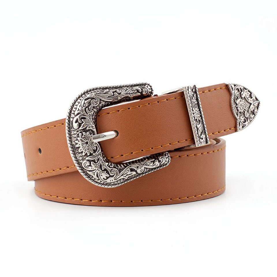 nsihing Taillengürtel Vintage-Western-Taillengürtel aus Leder mit gravierter Schnalle ideal zum Kombinieren mit Hosen, Jeans oder Kleidern