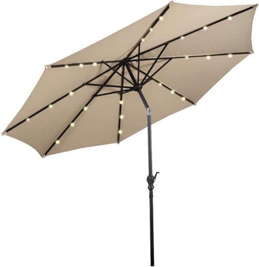 KOMFOTTEU Sonnenschirm Balkonschirm, mit Solar LED-Beleuchtung, um 30° knickbar