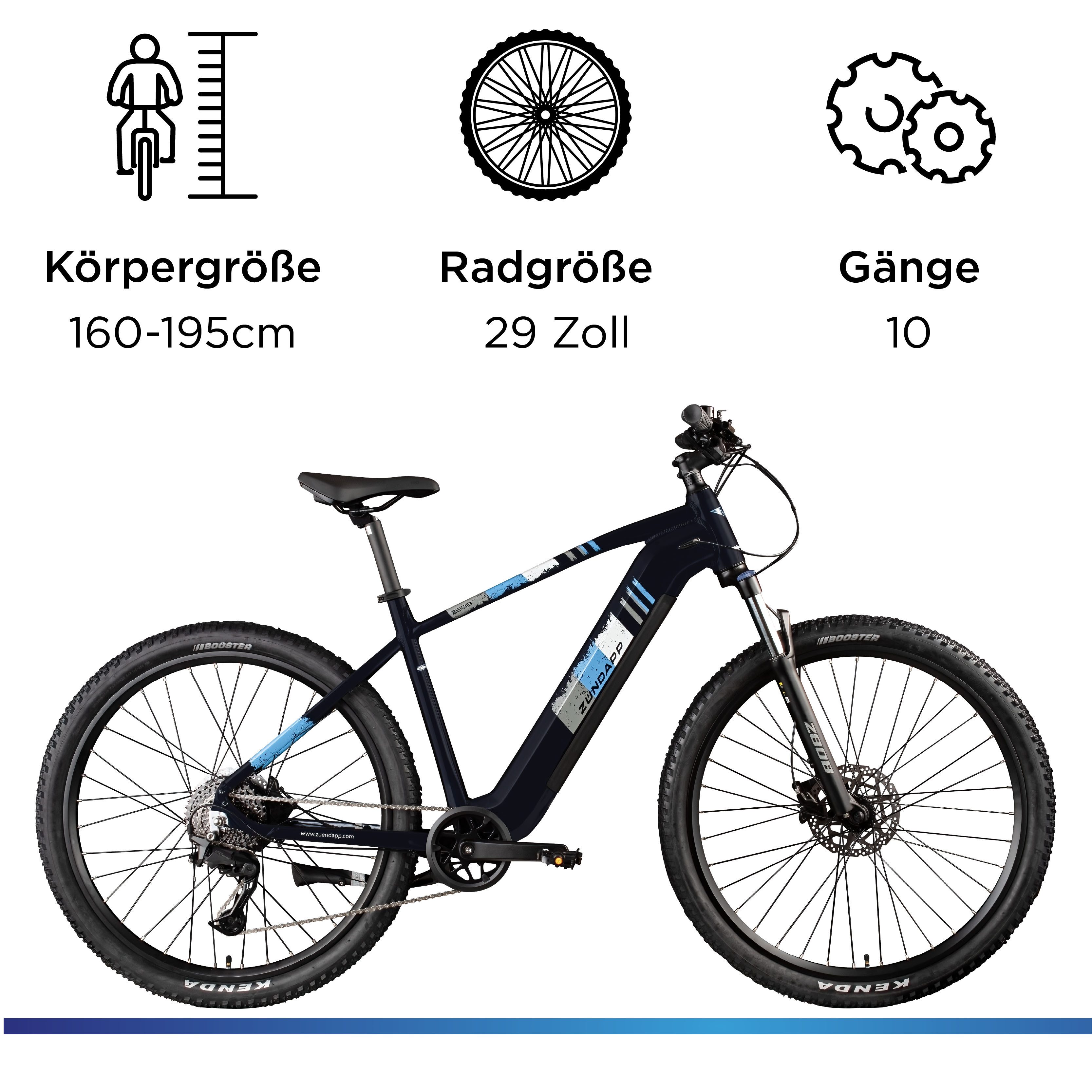 Zündapp E-Bike Mountainbike Z808, 10 Gang Shimano Deore RD-T6000 Schaltwerk, Kettenschaltung, Heckmotor, 550 Wh, Pedelec, Elektrofahrrad für Damen und Herren, MTB