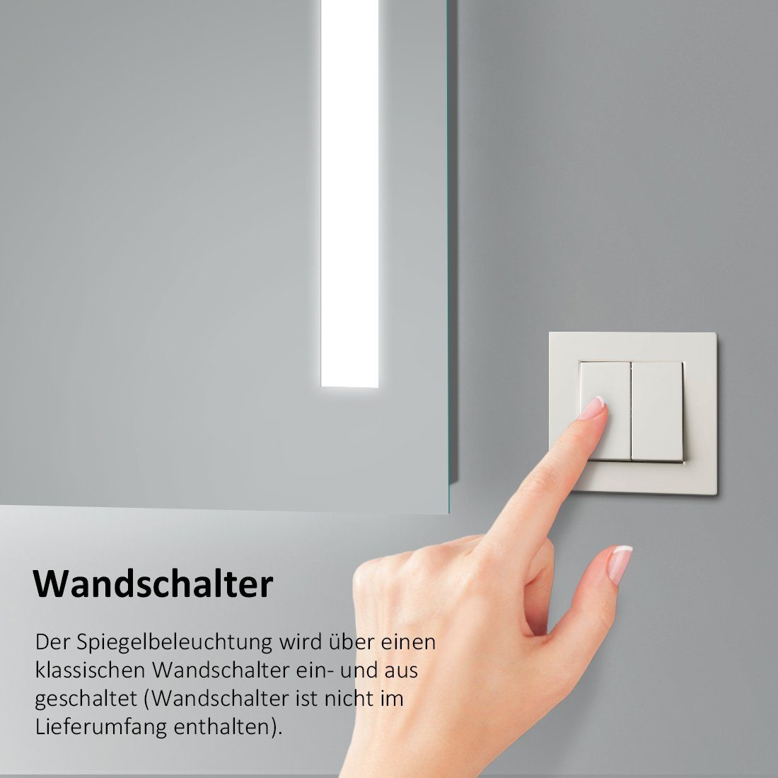 EMKE Badspiegel Wandschalter LED Wandspiegel mit Beleuchtung (Wandschalter Steurung), mit Warmweiß oder kaltweiß Beleuchtung IP44 Höhe 60~80cm