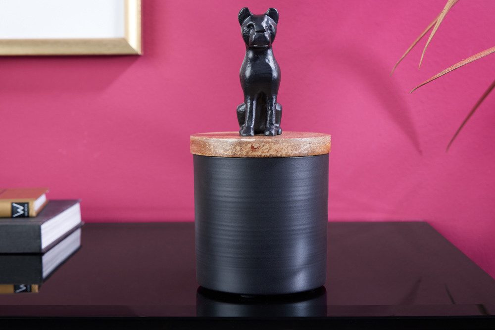 riess-ambiente Aufbewahrungsdose PANTHER 20cm schwarz – Metalldose mit Raubkatze & Holzdeckel (Einzelartikel, 1 St), Panther-Figur aus Metall, Deckel aus Mangoholz, Safari-Design-Dose
