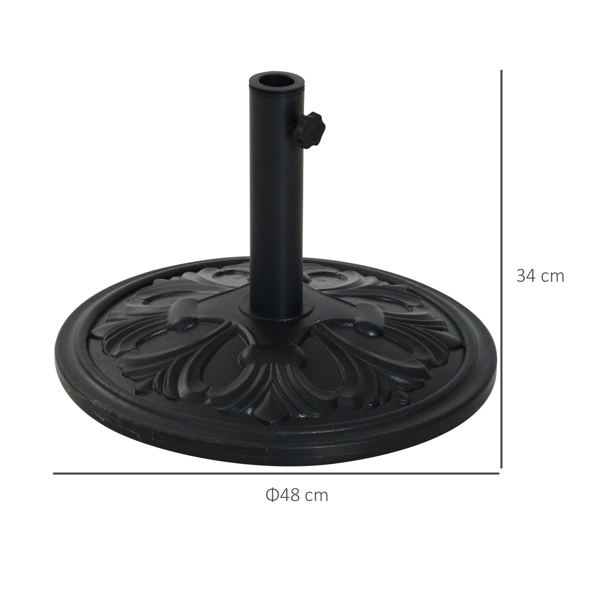 Outsunny Schirmständer Sonnenschirmständer 13 kg Schirmstangen Schirmhalter für Garten Balkon (Schirmfuß, 1 St., Schirmständer), Ø35,Ø38,Ø48mm Kunststoff + Zement Antik Schwarz Ø48 x 34 cm