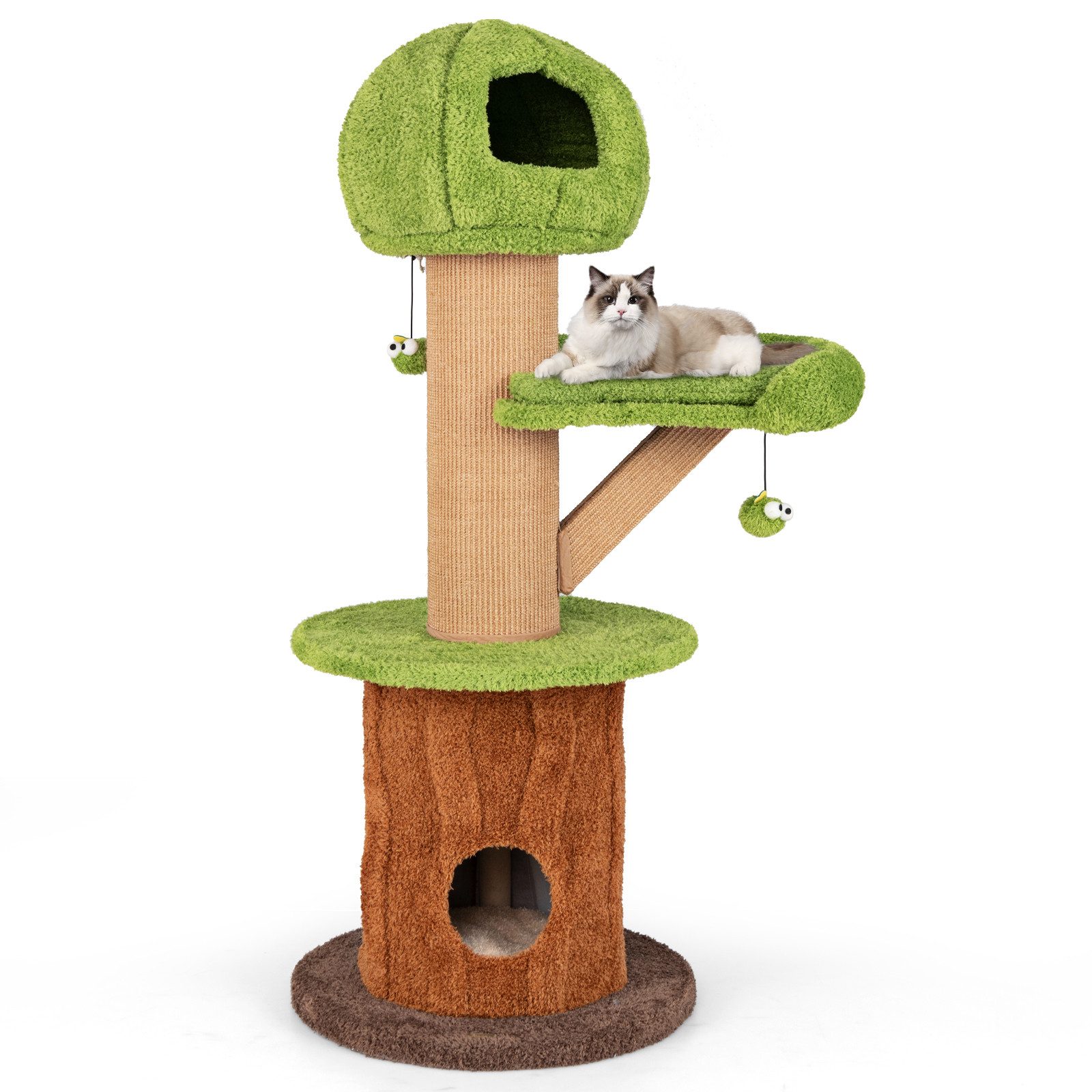 KOMFOTTEU Kratzbaum, Katzenbaum in Pilzform mit 2 Katzenhöhlen, Plattform