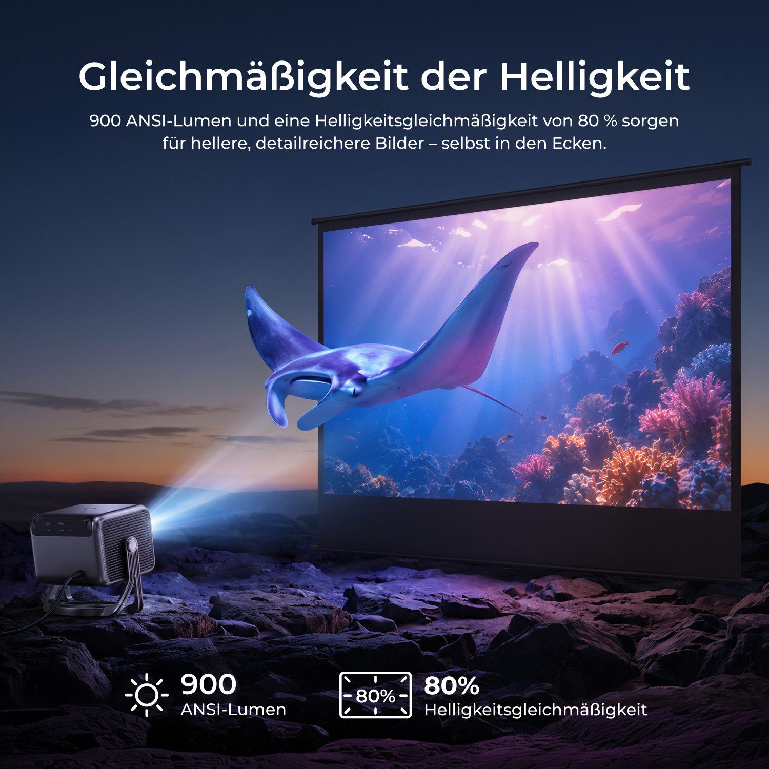 Ultimea Nova C40 Beamer mit 4K Dekodierung und Google TV Beamer (1500:1, 1920 x 1080 px, Dolby Audio, 900 ANSI, HDR10&HLG, mit 90° Gimbal Stand-freiem Design) – Bild 4 von 5