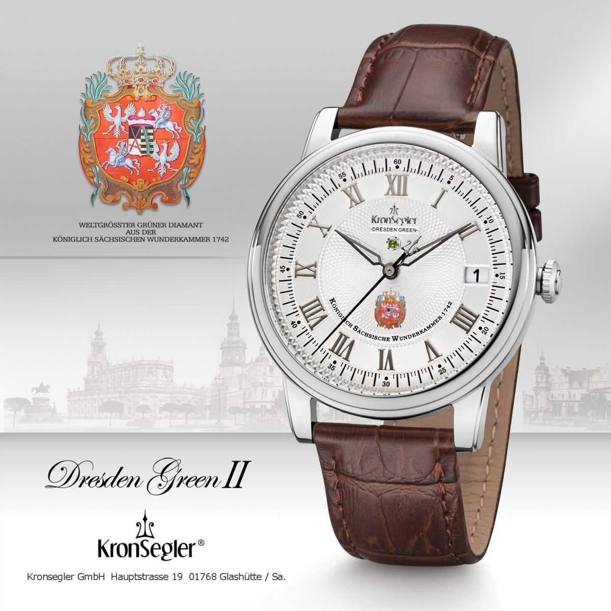 Kronsegler Quarzuhr Dresden Green II stahl-braun Herrenuhr Lederband 41 mm