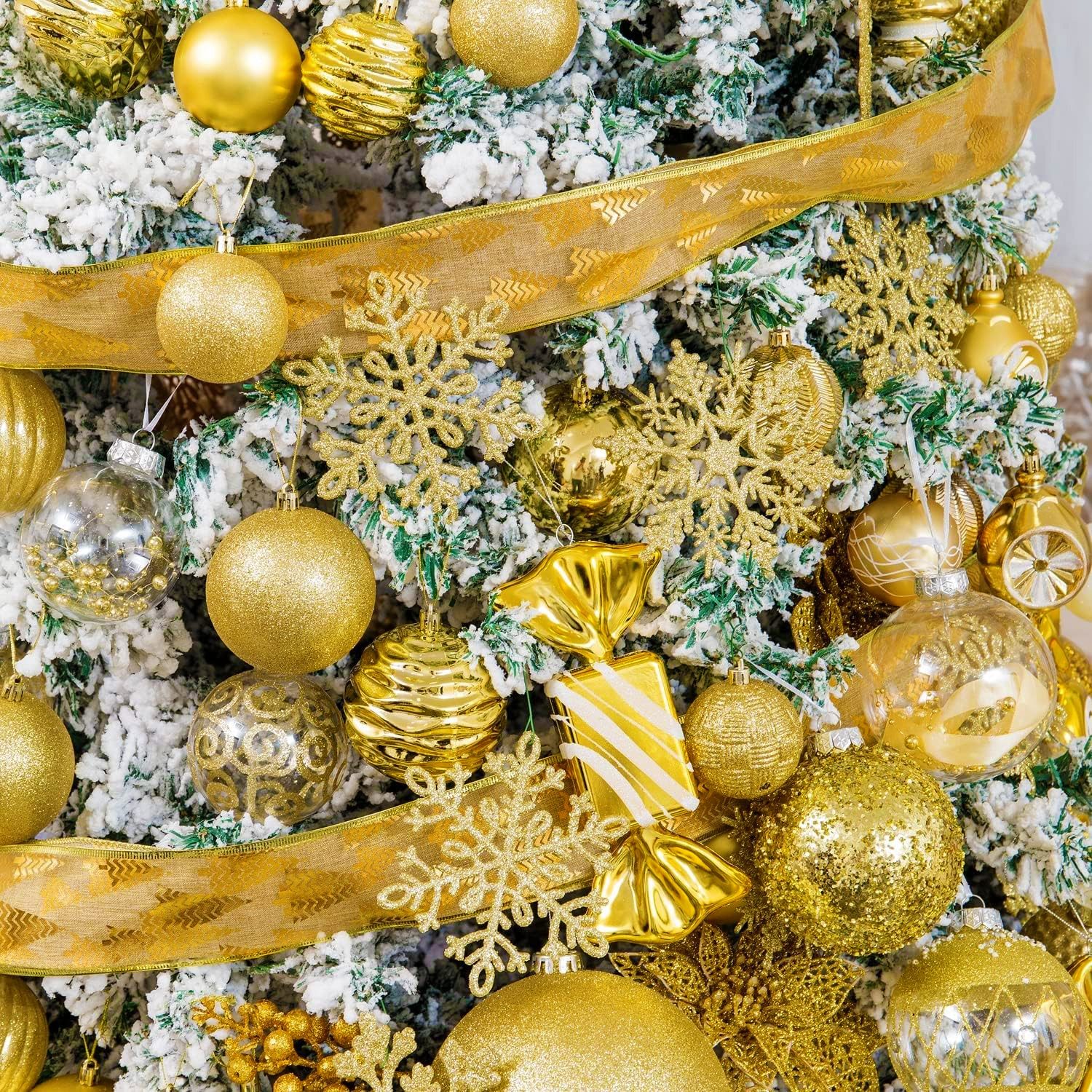 OSTWOLKE Christbaumschmuck Schneeflocken Weihnachten Deko Anhänger für Weihnachtsbaum Gold