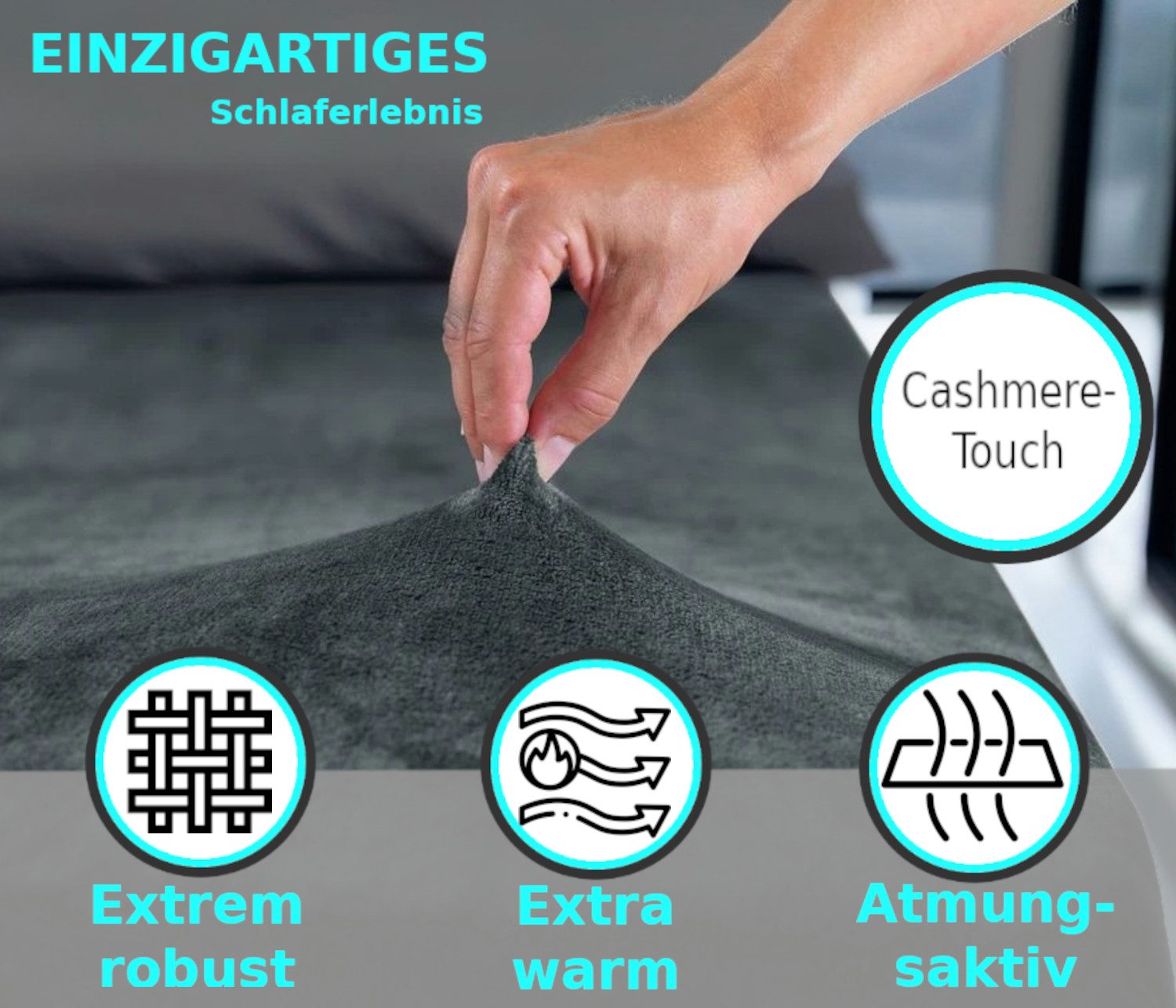 Malika Spannbettlaken Cashmere-Touch Fleece, warmes Winter-Spannbetttuch, Mikrofaser, Gummizug: rundum Gummizug, (1 Stück), Flauschig warmes Teddy Plüsch, Einfarbig