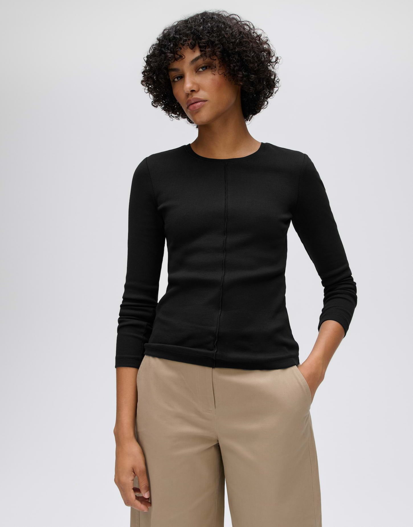 OPUS Langarmshirt SADALIE Slim aus BCI Cotton Mix schmale Passform, weicher Griff, elastischer Stoff