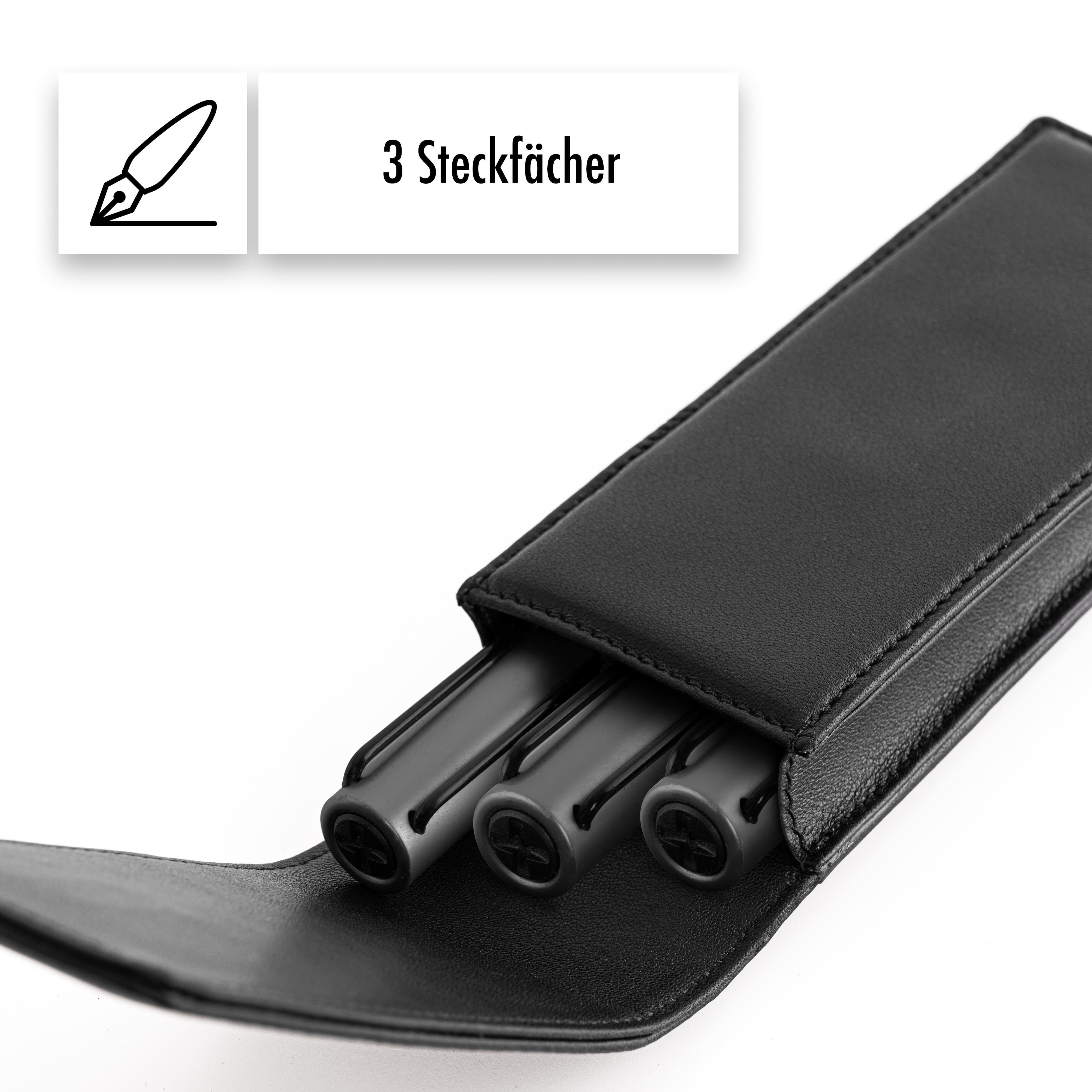 Brown Bear Schreibgeräteetui Golf 03 - aus Echtleder mit Magnetverschluss 3 Stifte, für Kugelschreiber und Füller Farbe Schwarz Nappa – Bild 4 von 5