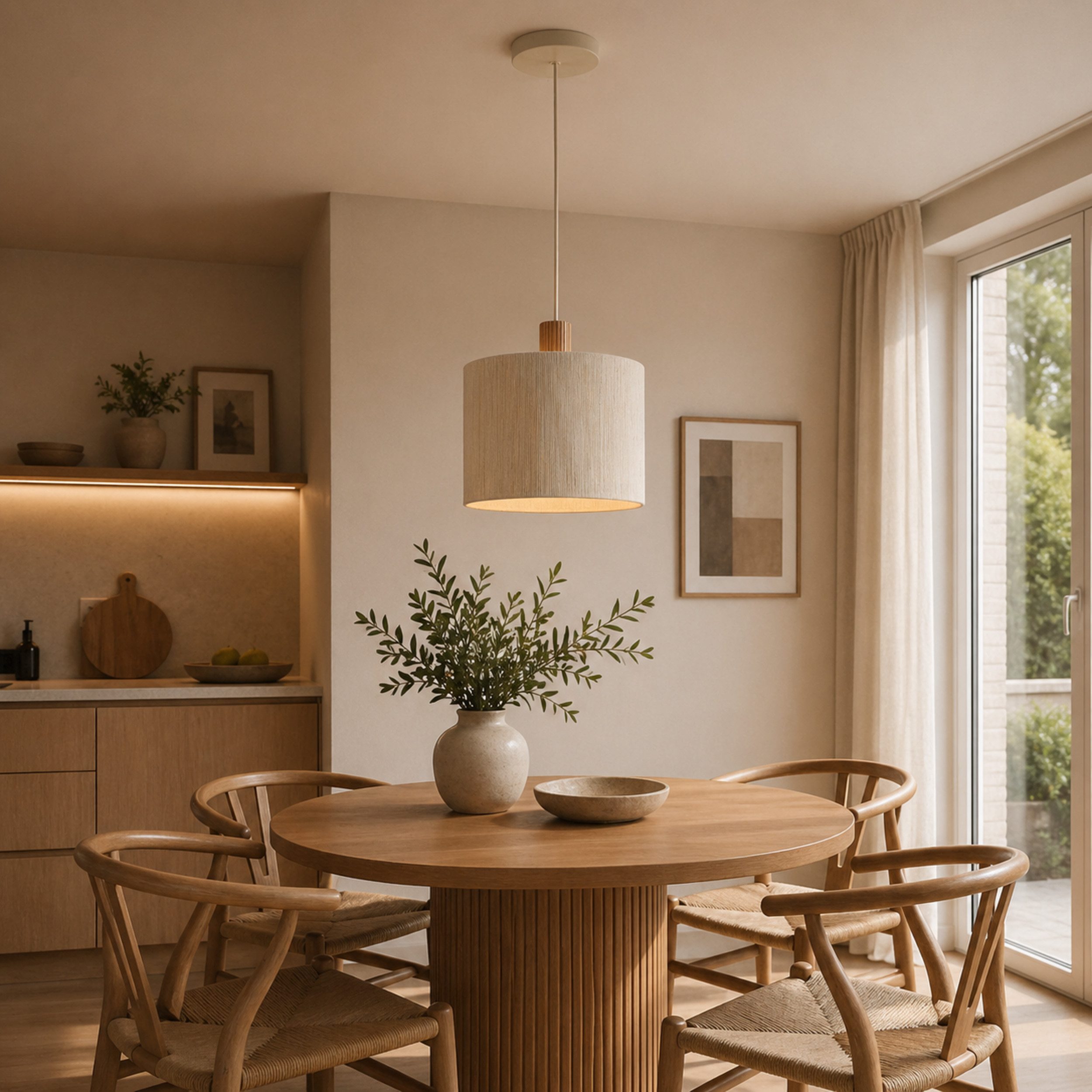 Lightbox Pendelleuchte, ohne Leuchtmittel, Pendelleuchte, Höhe 150 cm, Ø 35 cm, E27 Fassung, Textil Holz, beige
