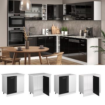 Vicco Eckunterschrank Küchenunterschrank+Arbeitsplatte R-Line Weiß Schwarz Hochglanz 86 cm