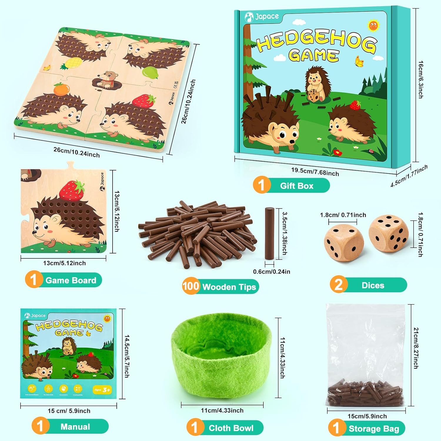 Japace Lernspielzeug Brettspiel aus Holz Mathe-Feinmotorik Zählspielzeug ab 3 Jahren (1-St)
