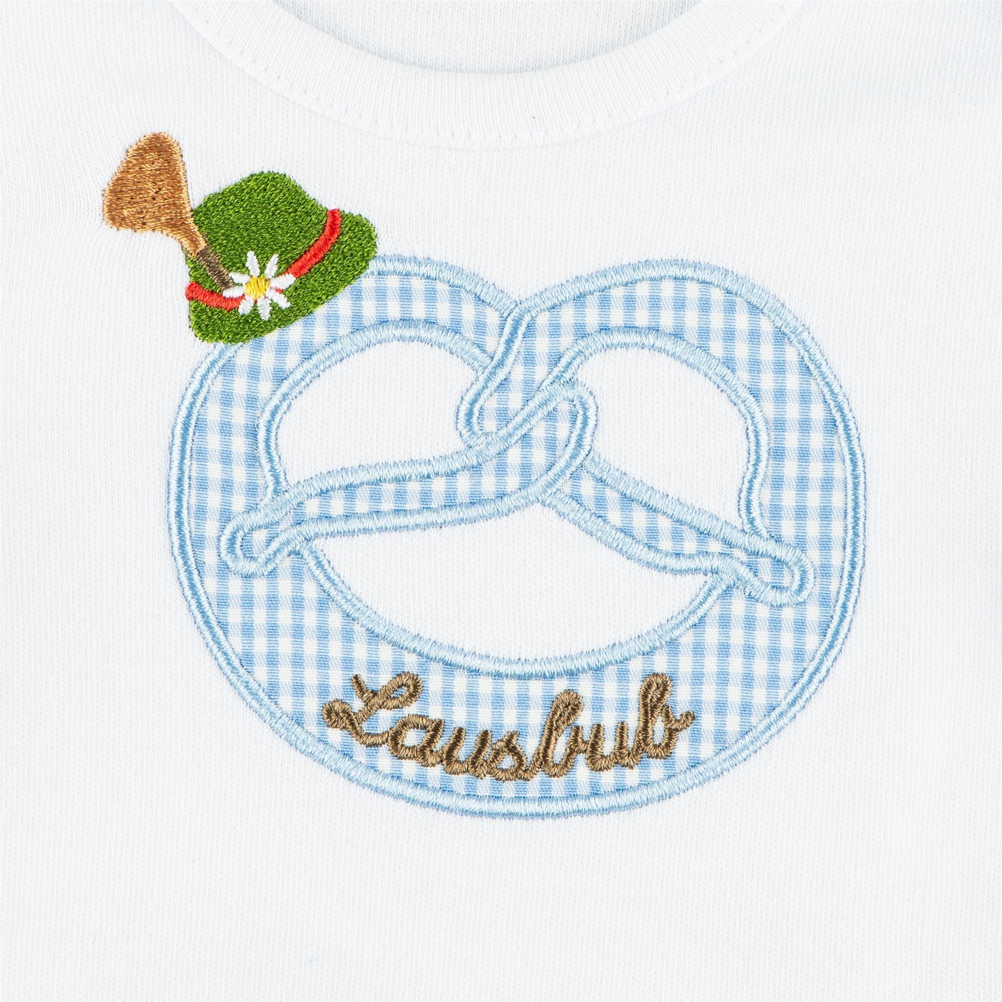 P.Eisenherz Langarmbody Langarm Body Motiv "Brezl" mit Stickerei Tirolerhut und Lausbub mit Stickerei Tirolerhut und "Lausbub"