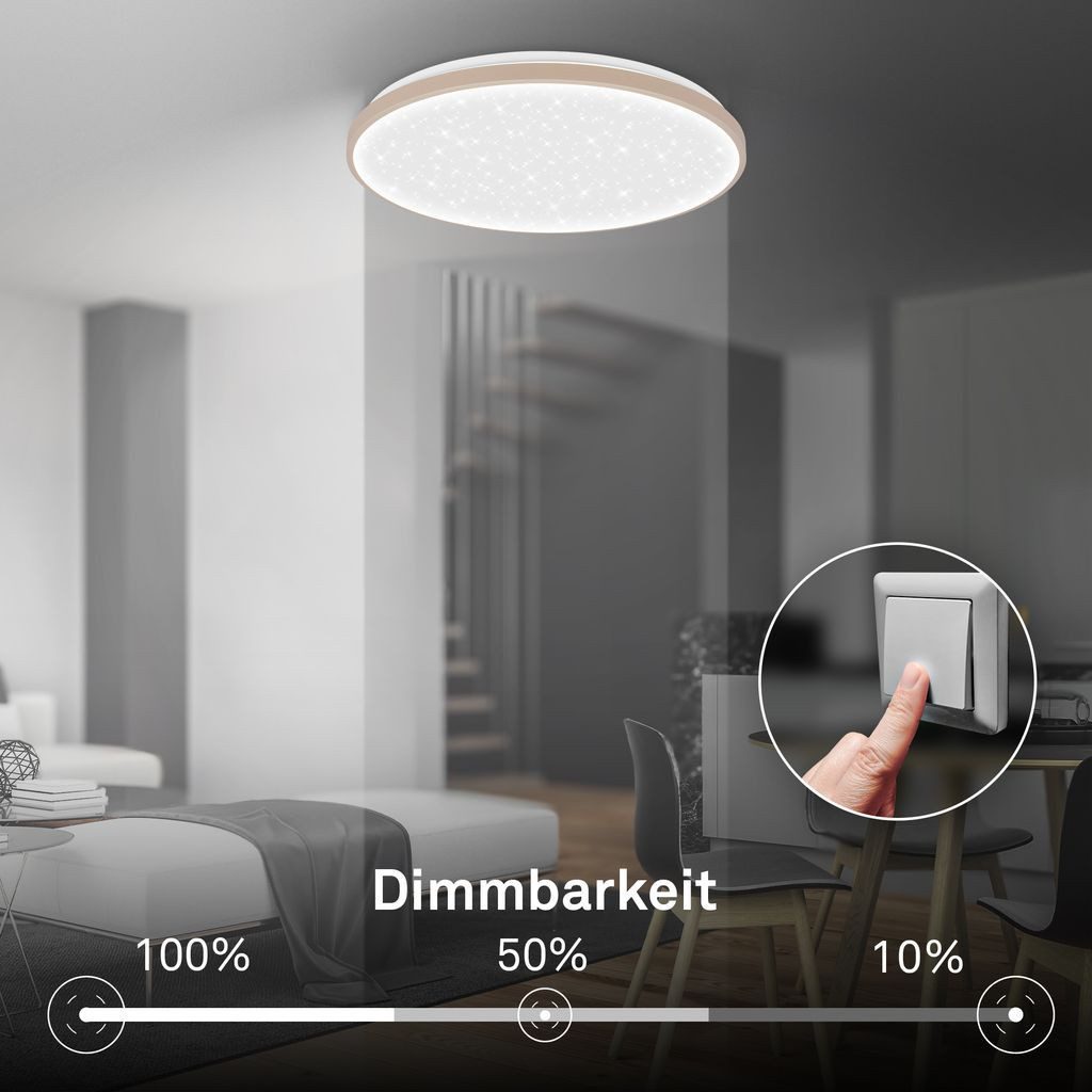 Briloner Leuchten LED Deckenleuchte LED Deckenlampe Dimmbar Sternenhimmel, LED fest integriert, 4000K - Neutralweiß, 48x6,5 cm, Wohnzimmer, Schlafzimmer, Flur
