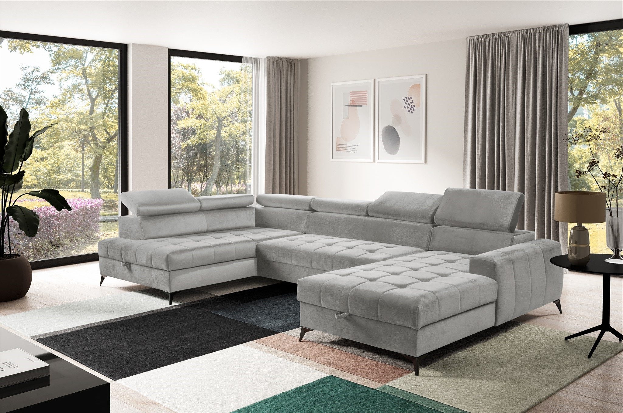 Fun Möbel Wohnlandschaft Schlafsofa AGNESA Stoff Salvador Ottomane Rechts oder Links, Rundumbezug, inkl. 2 Bettkästen